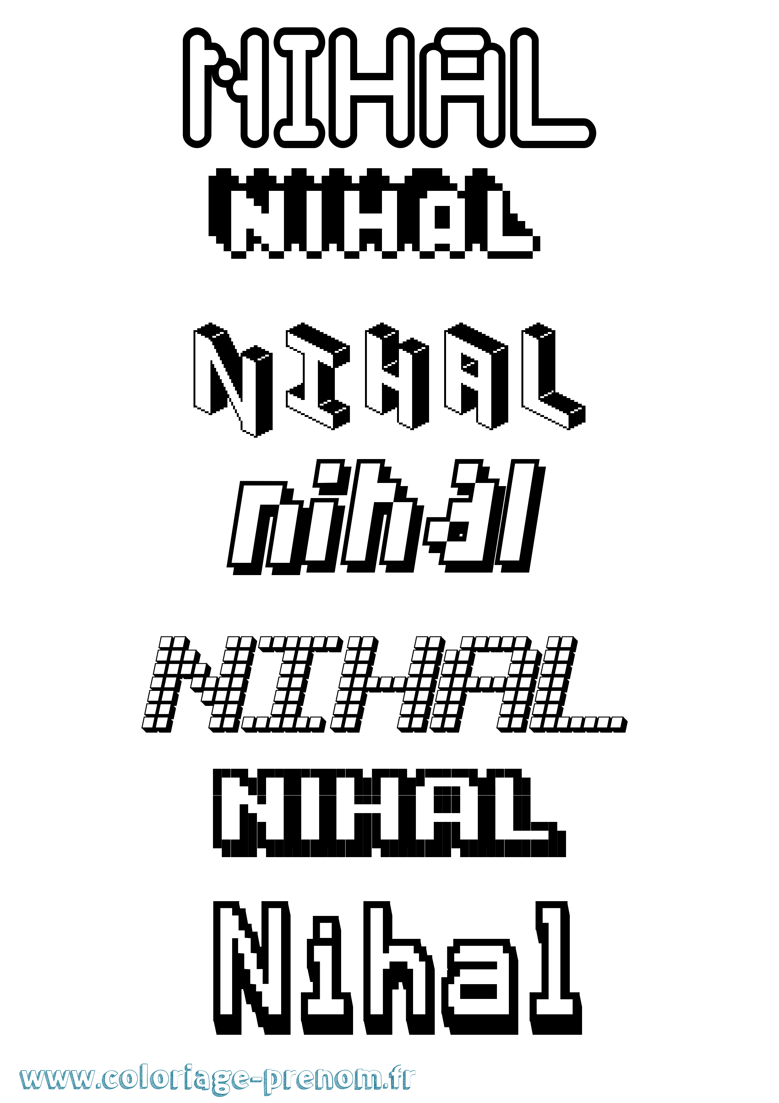 Coloriage prénom Nihal Pixel