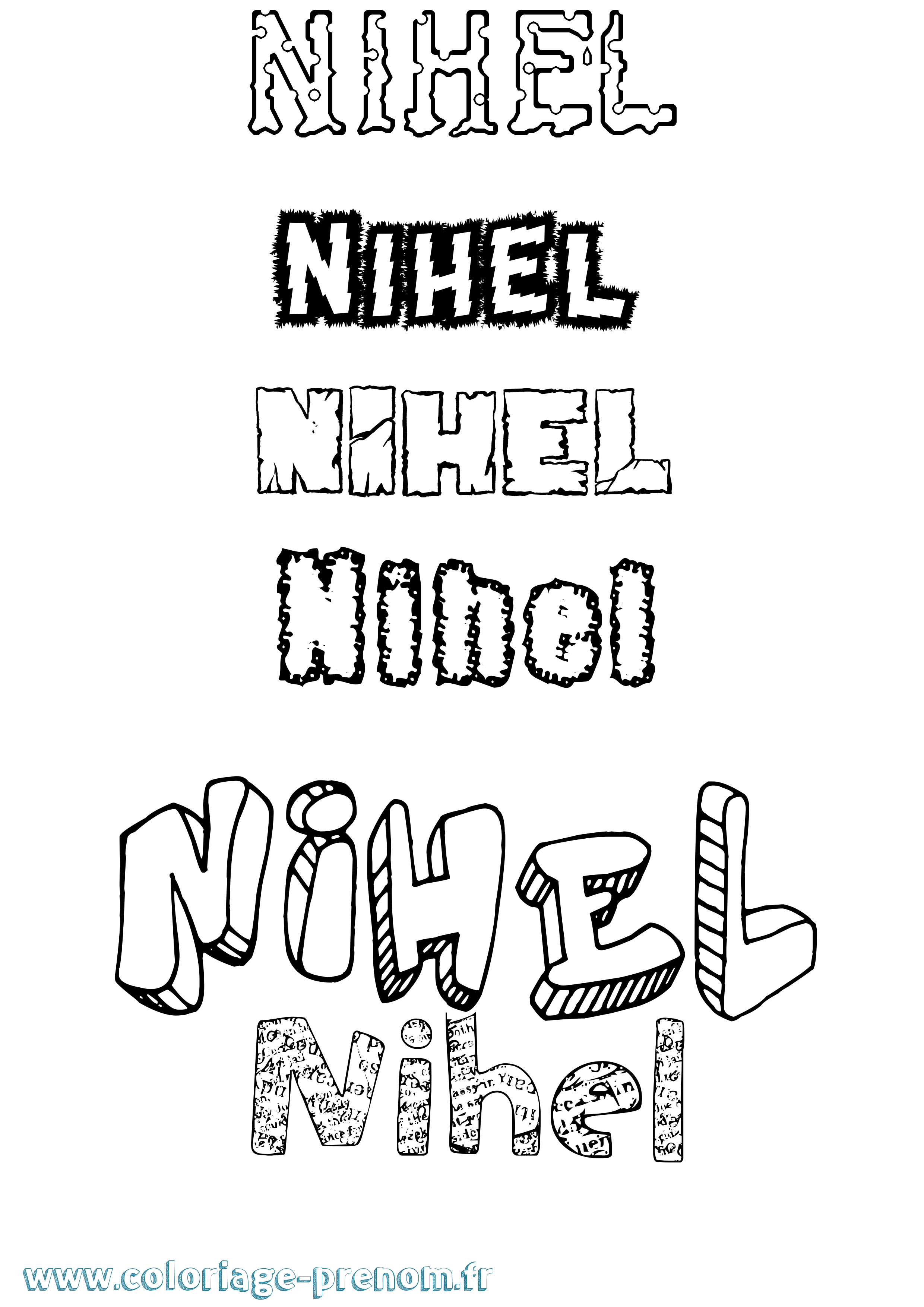 Coloriage prénom Nihel Destructuré