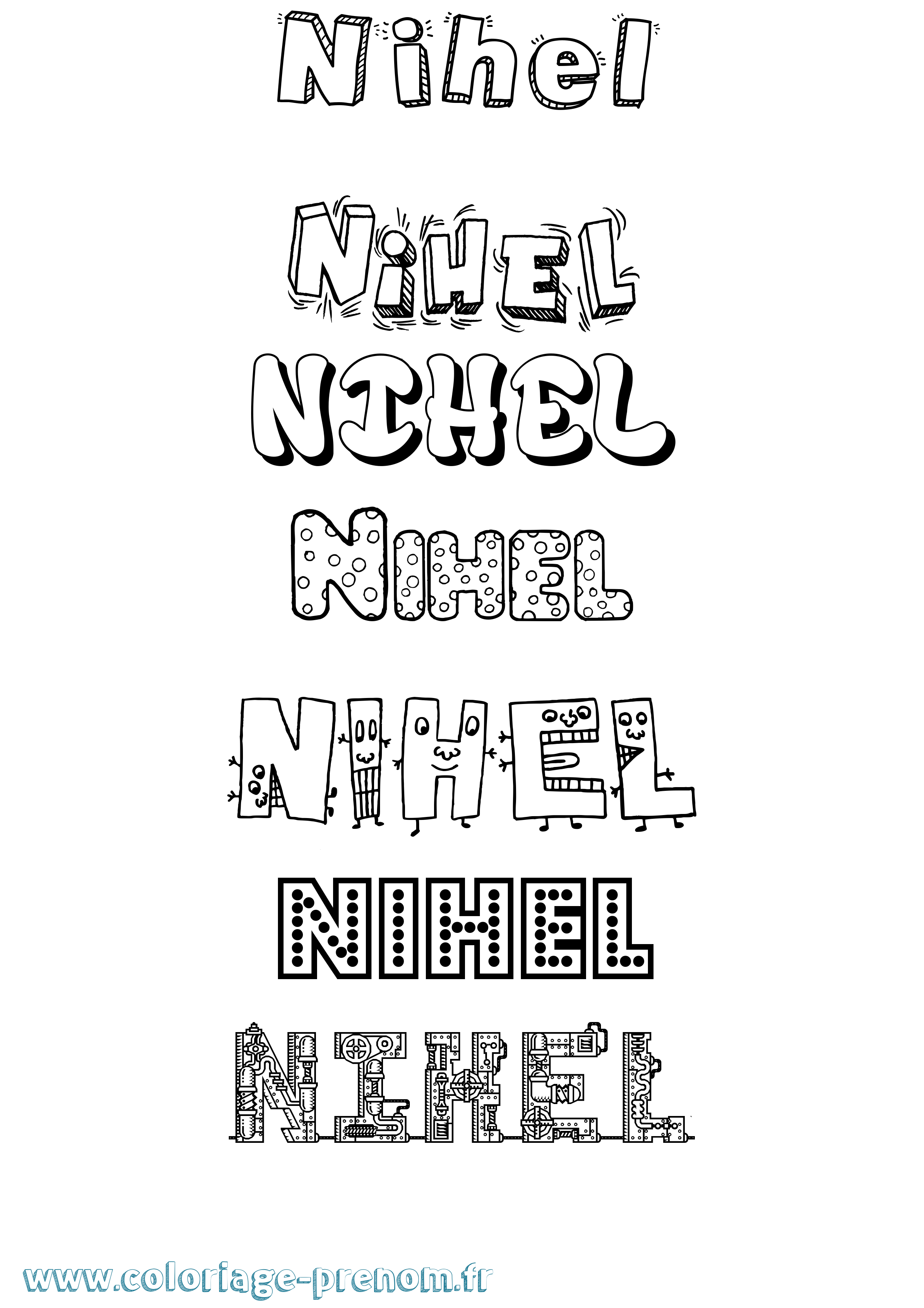 Coloriage prénom Nihel Fun