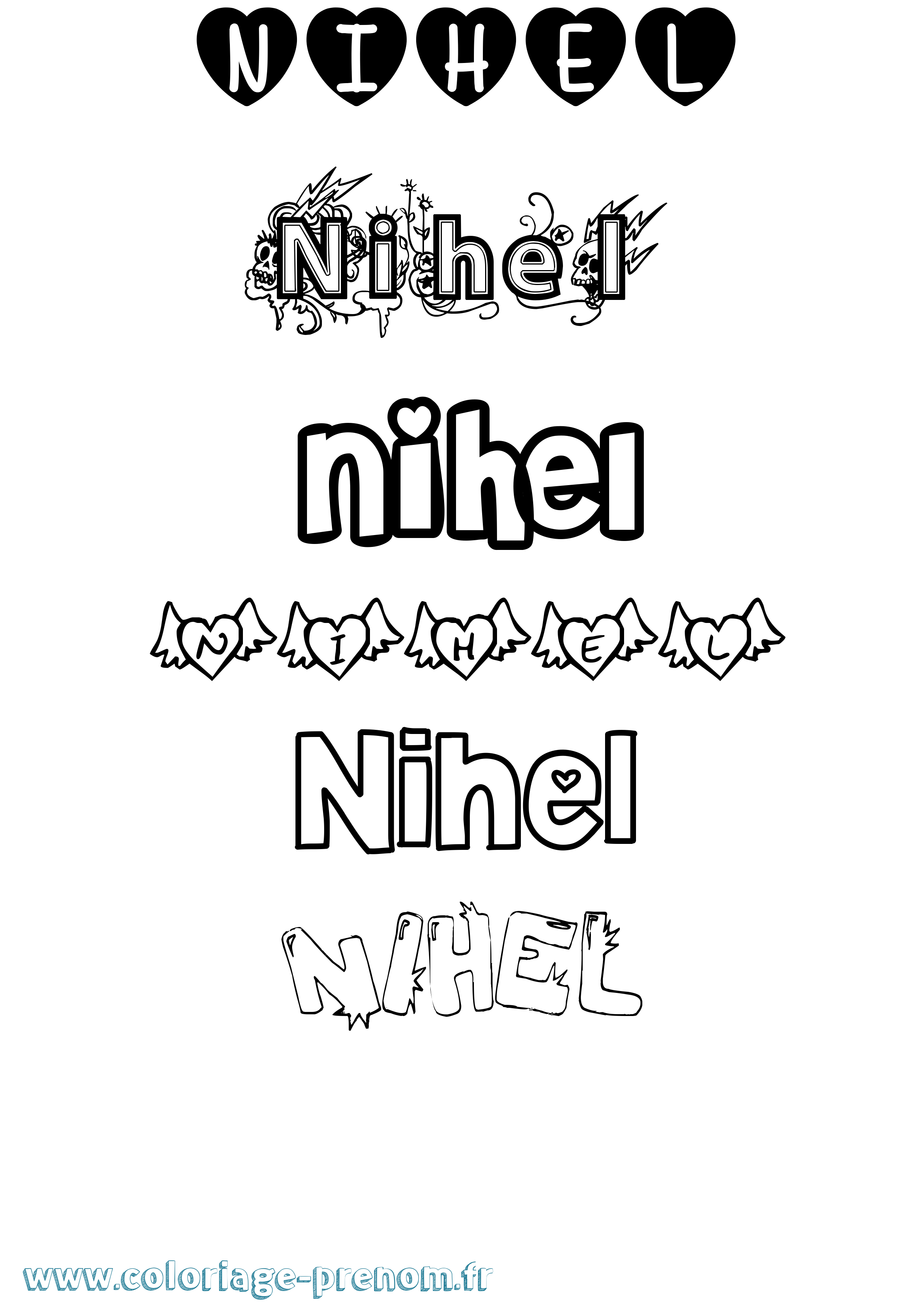 Coloriage prénom Nihel Girly