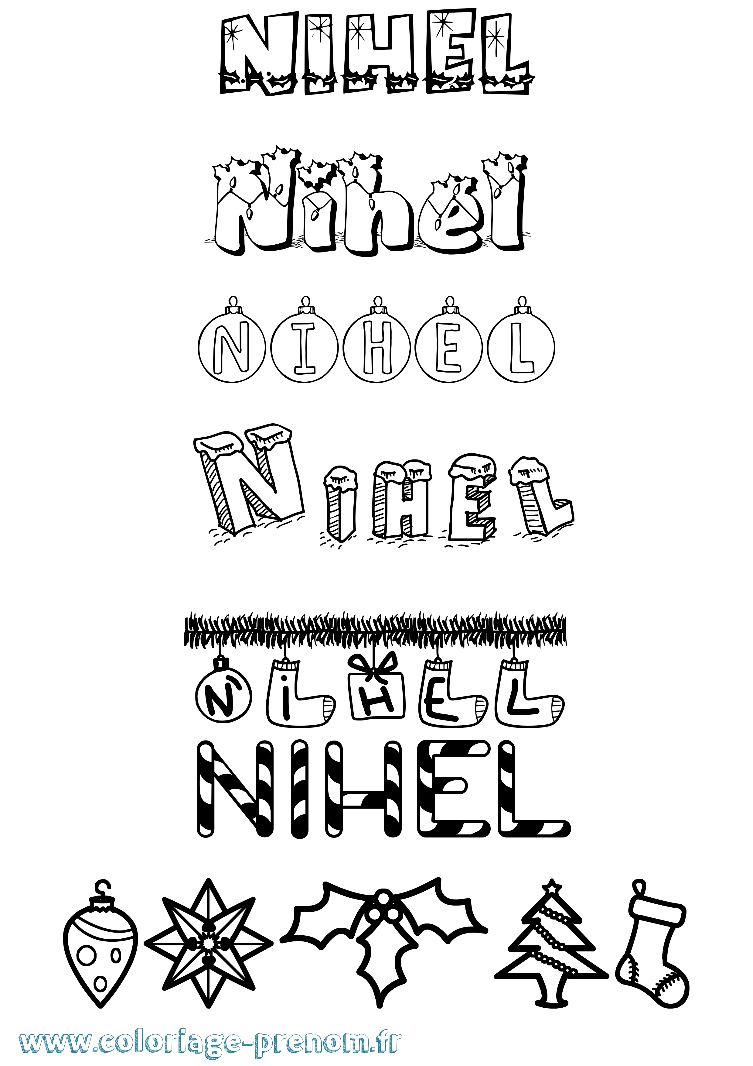 Coloriage prénom Nihel Noël