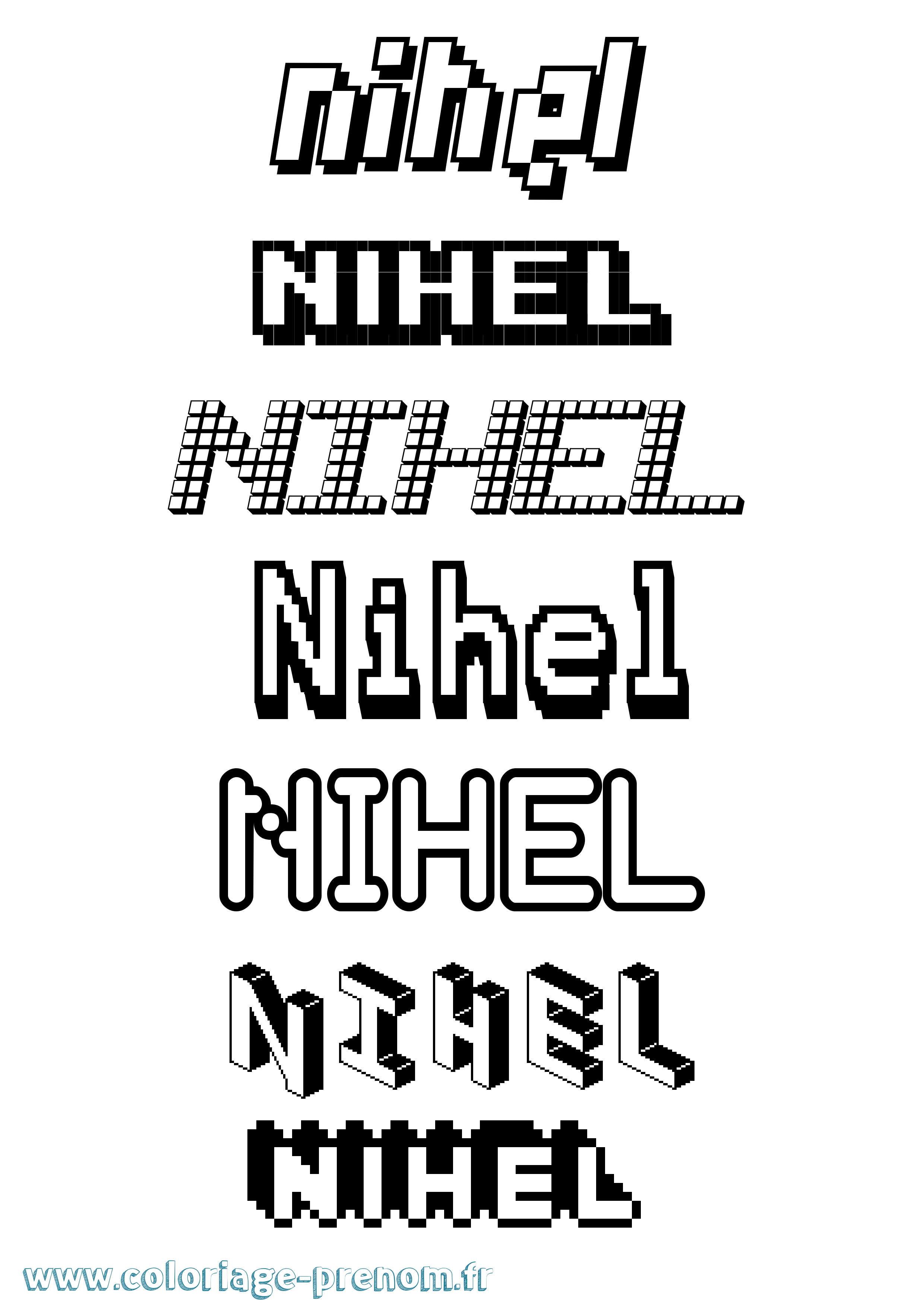 Coloriage prénom Nihel Pixel