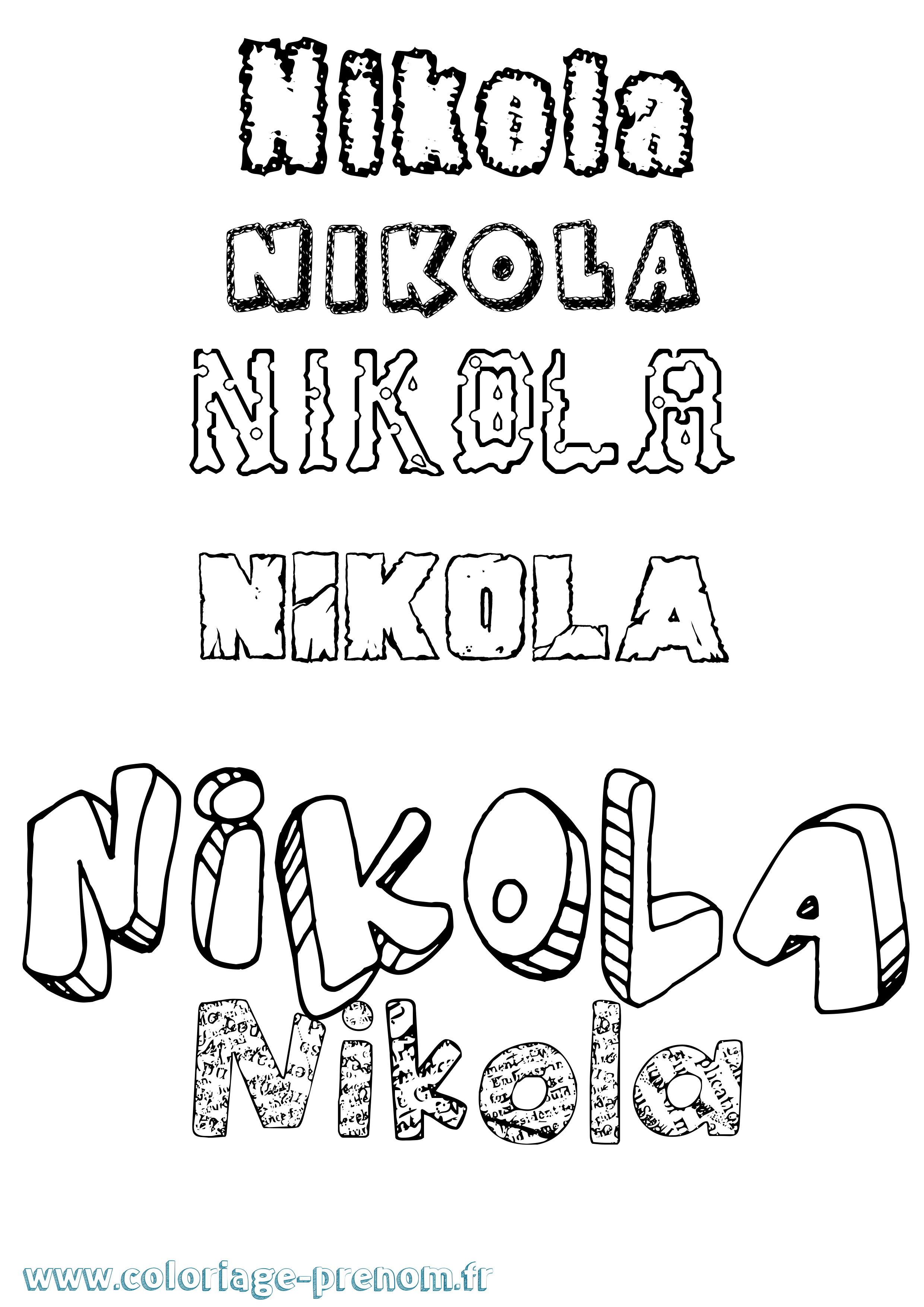 Coloriage prénom Nikola Destructuré