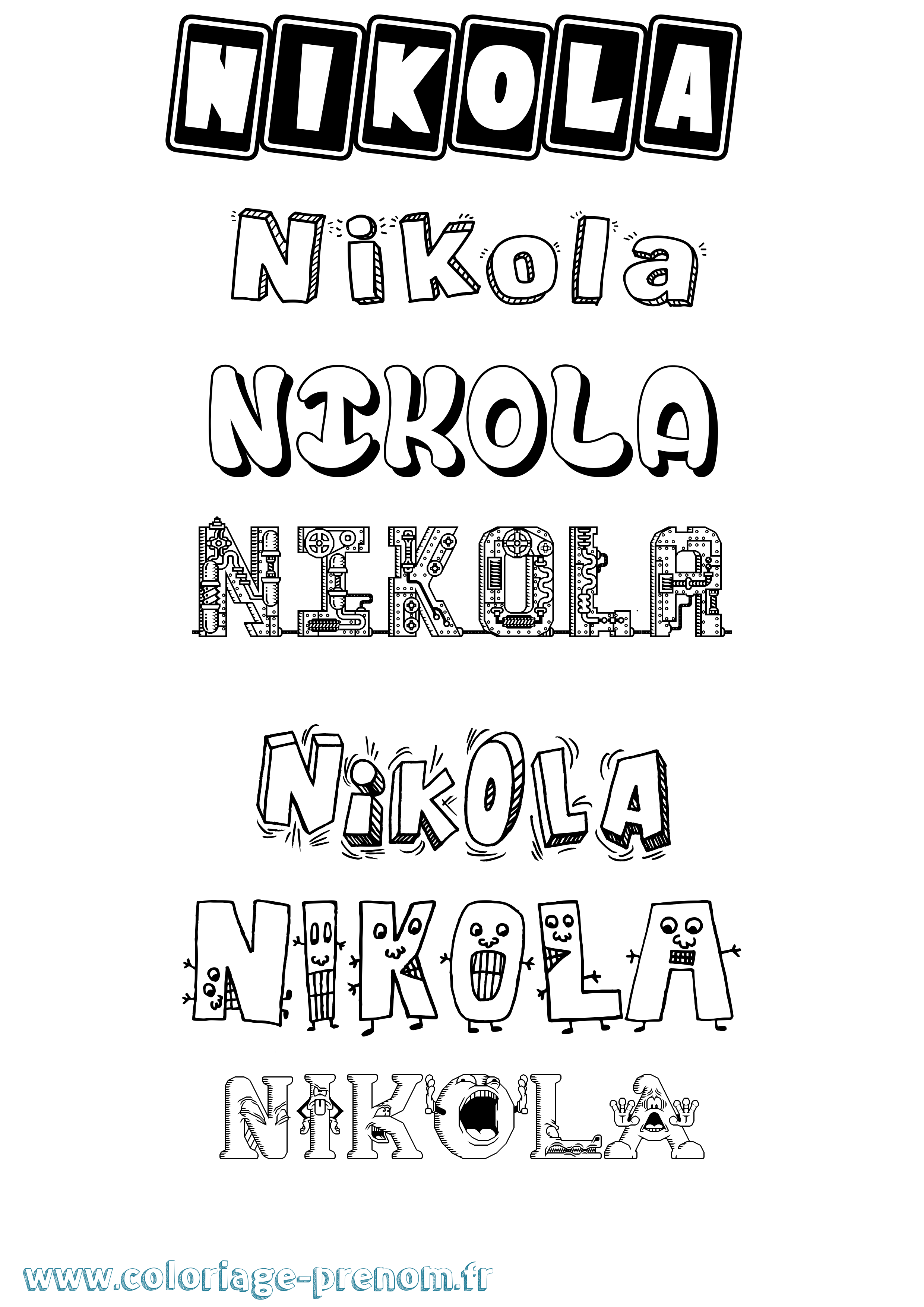 Coloriage prénom Nikola Fun
