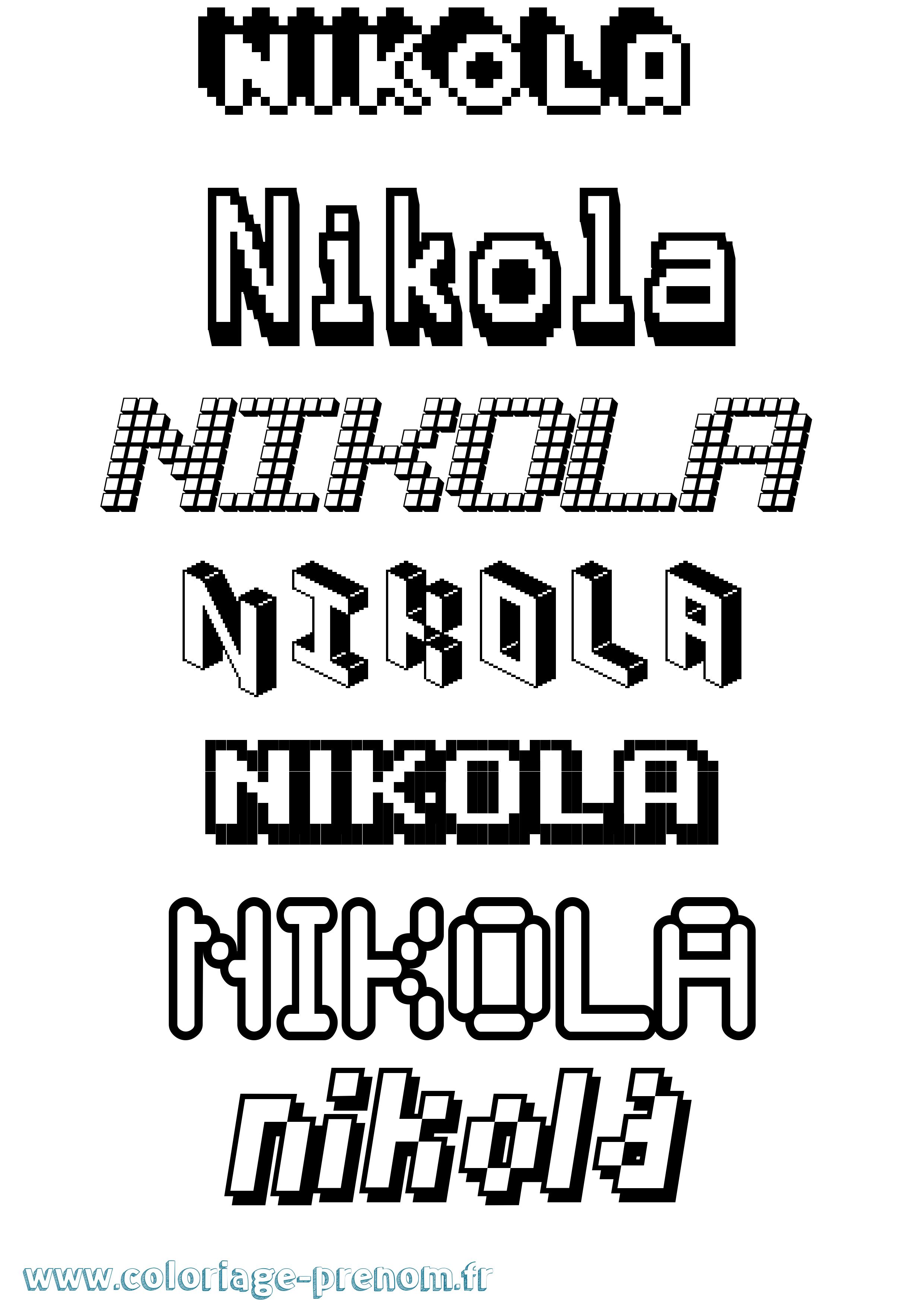 Coloriage prénom Nikola Pixel