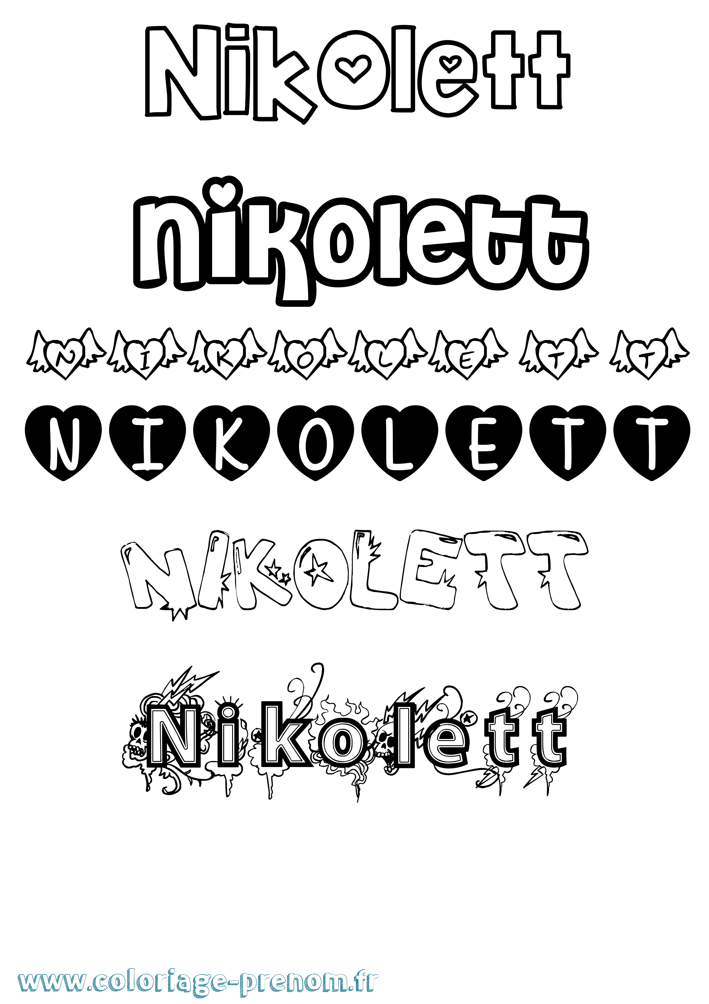 Coloriage prénom Nikolett Girly