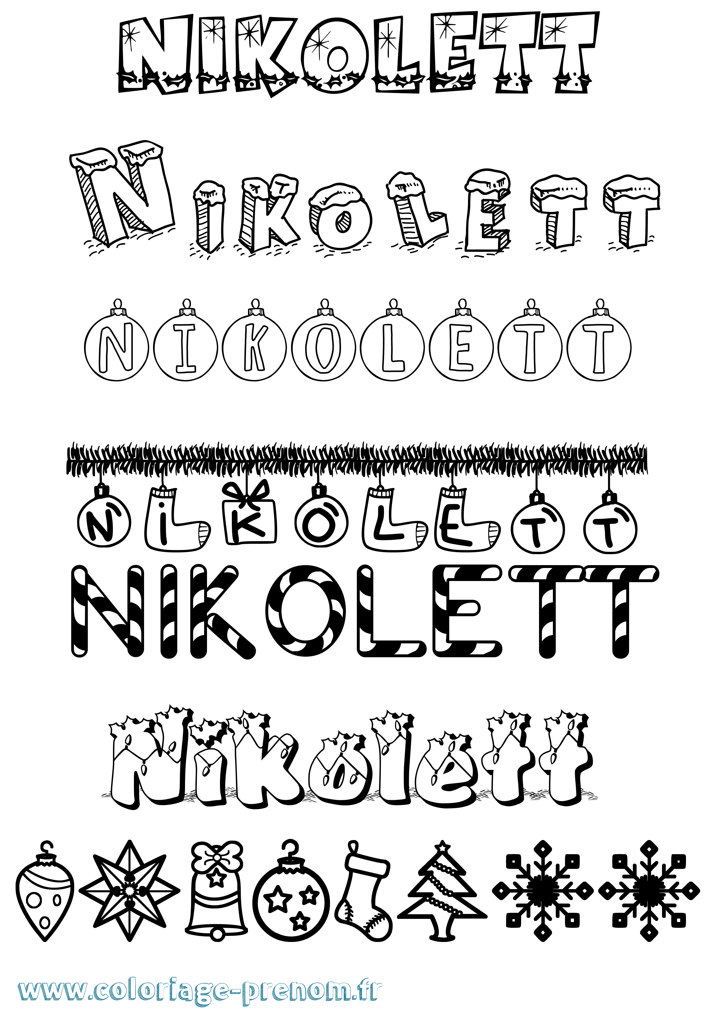 Coloriage prénom Nikolett Noël