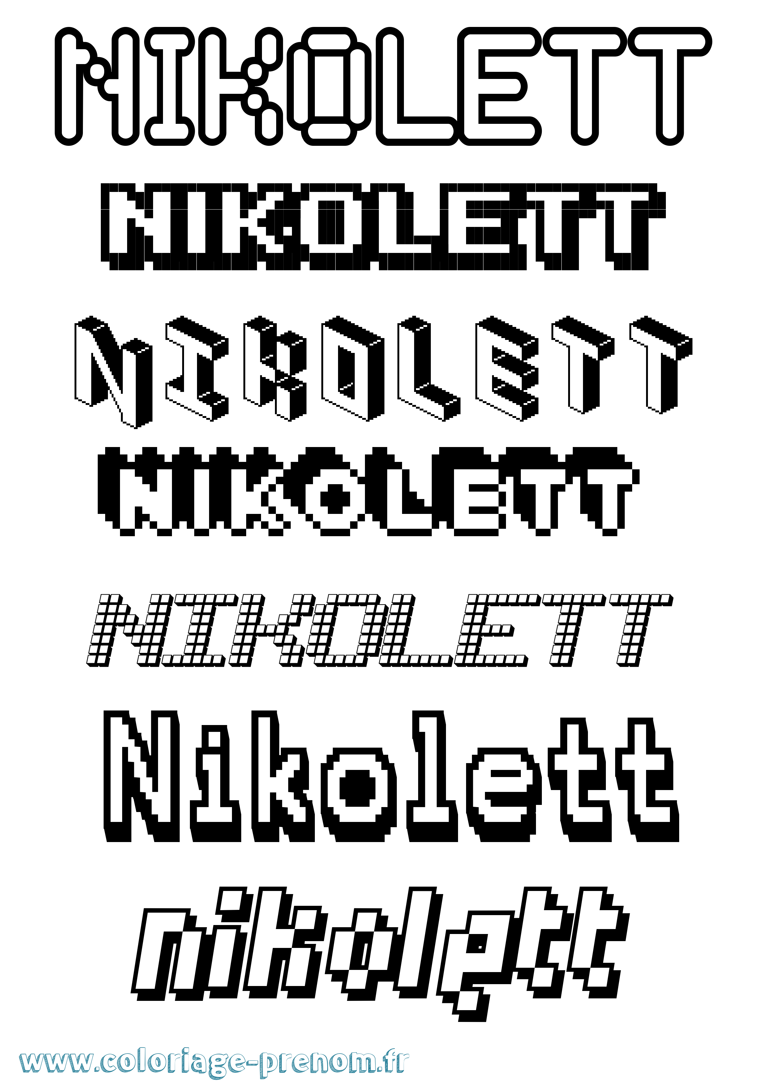 Coloriage prénom Nikolett Pixel