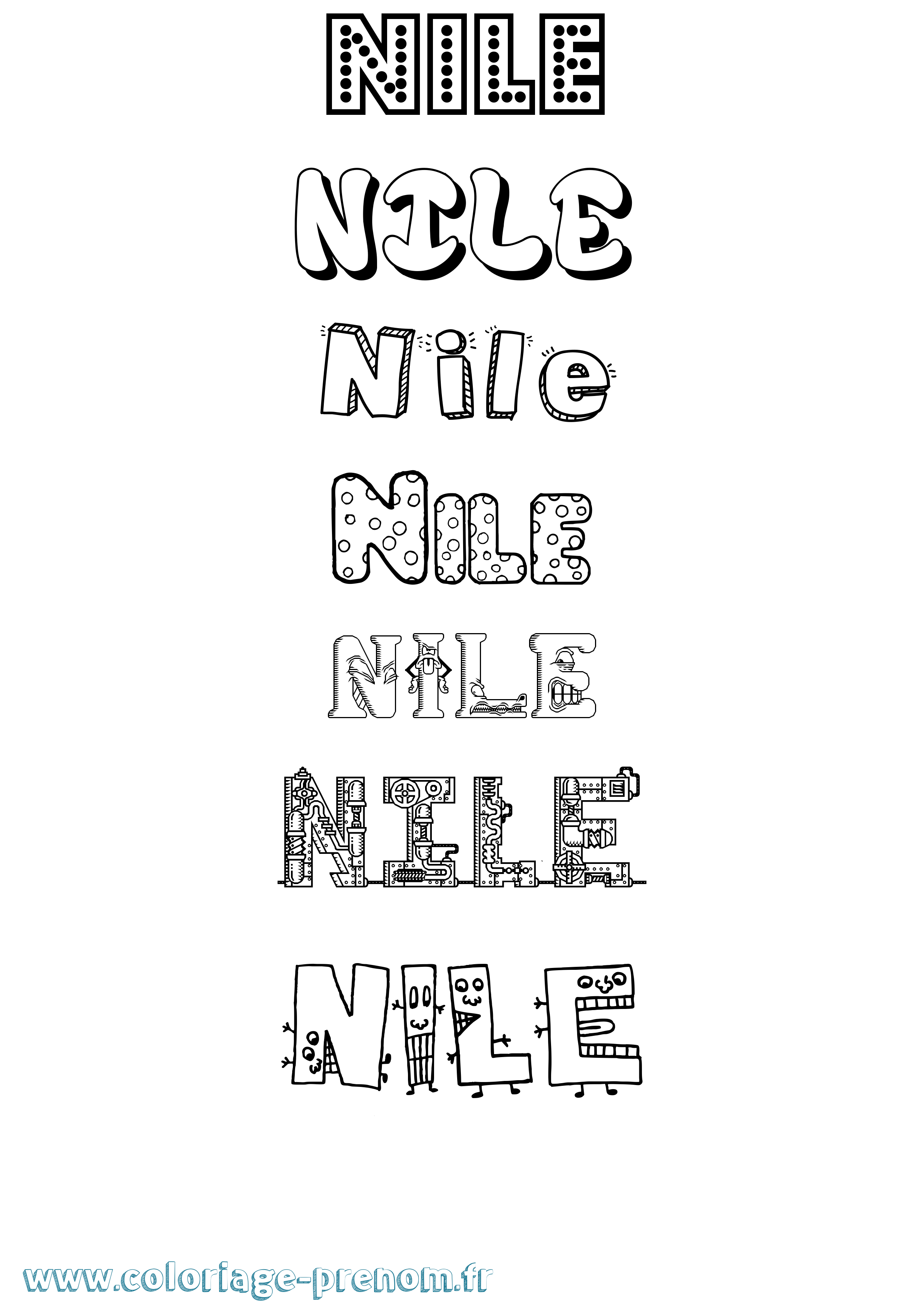 Coloriage prénom Nile Fun