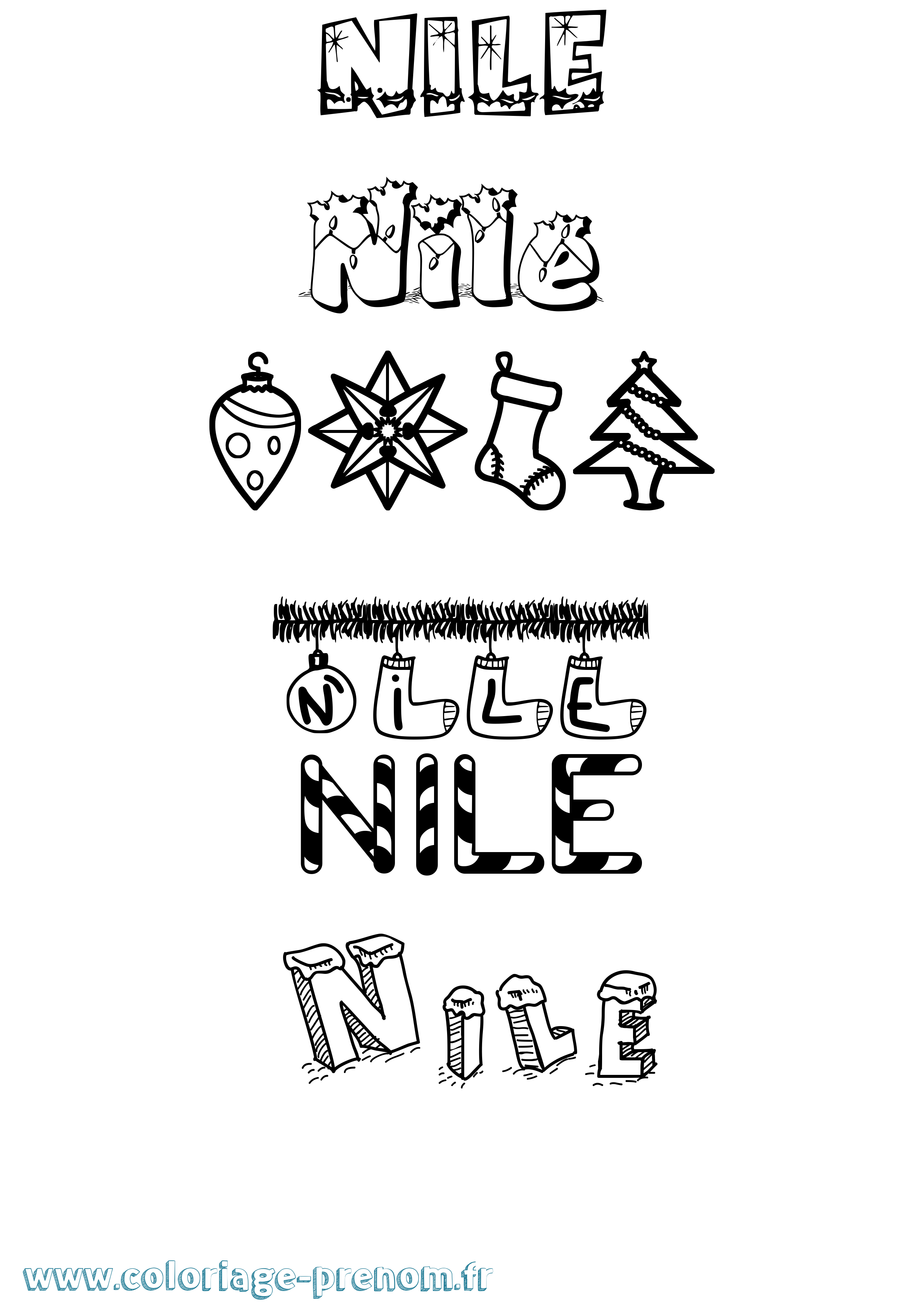 Coloriage prénom Nile Noël