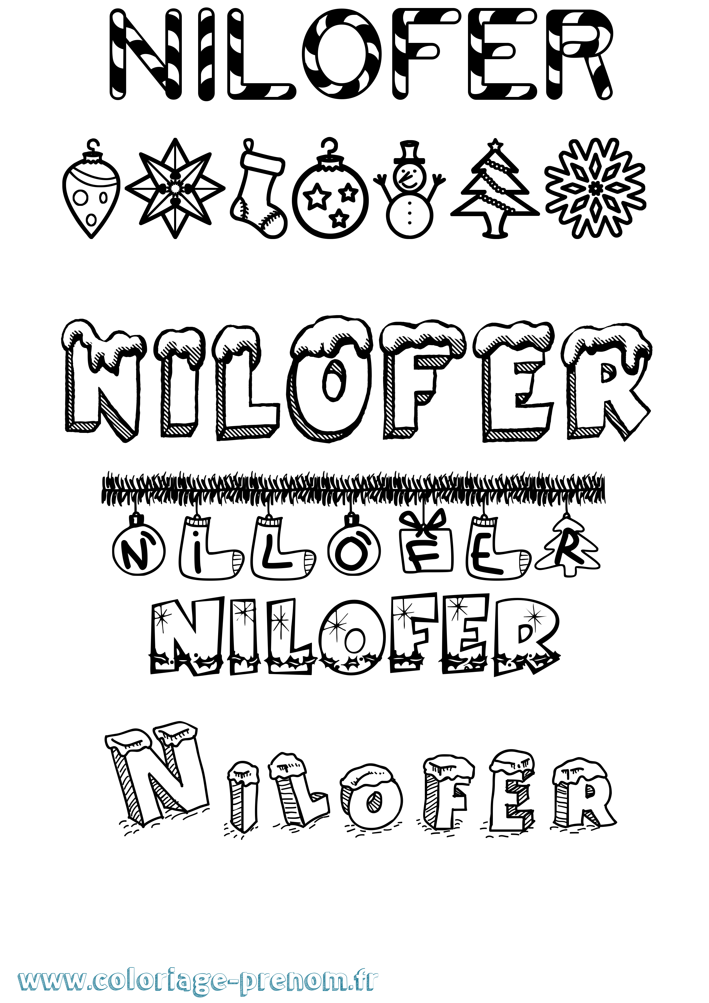 Coloriage prénom Nilofer Noël