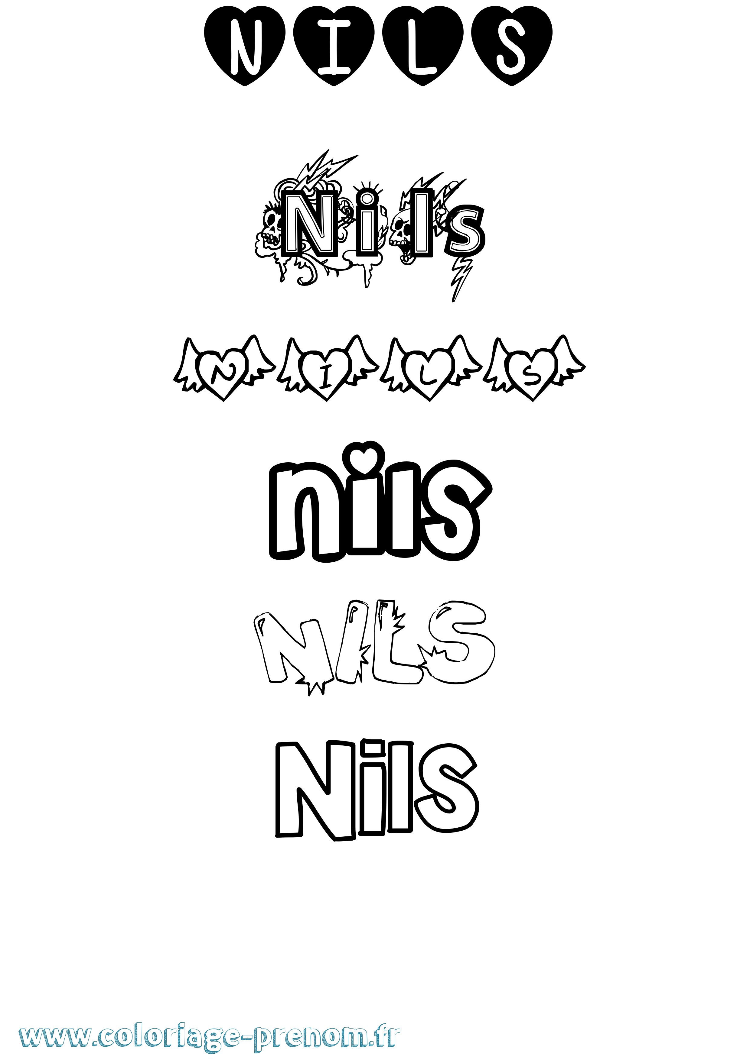 Coloriage prénom Nils Girly