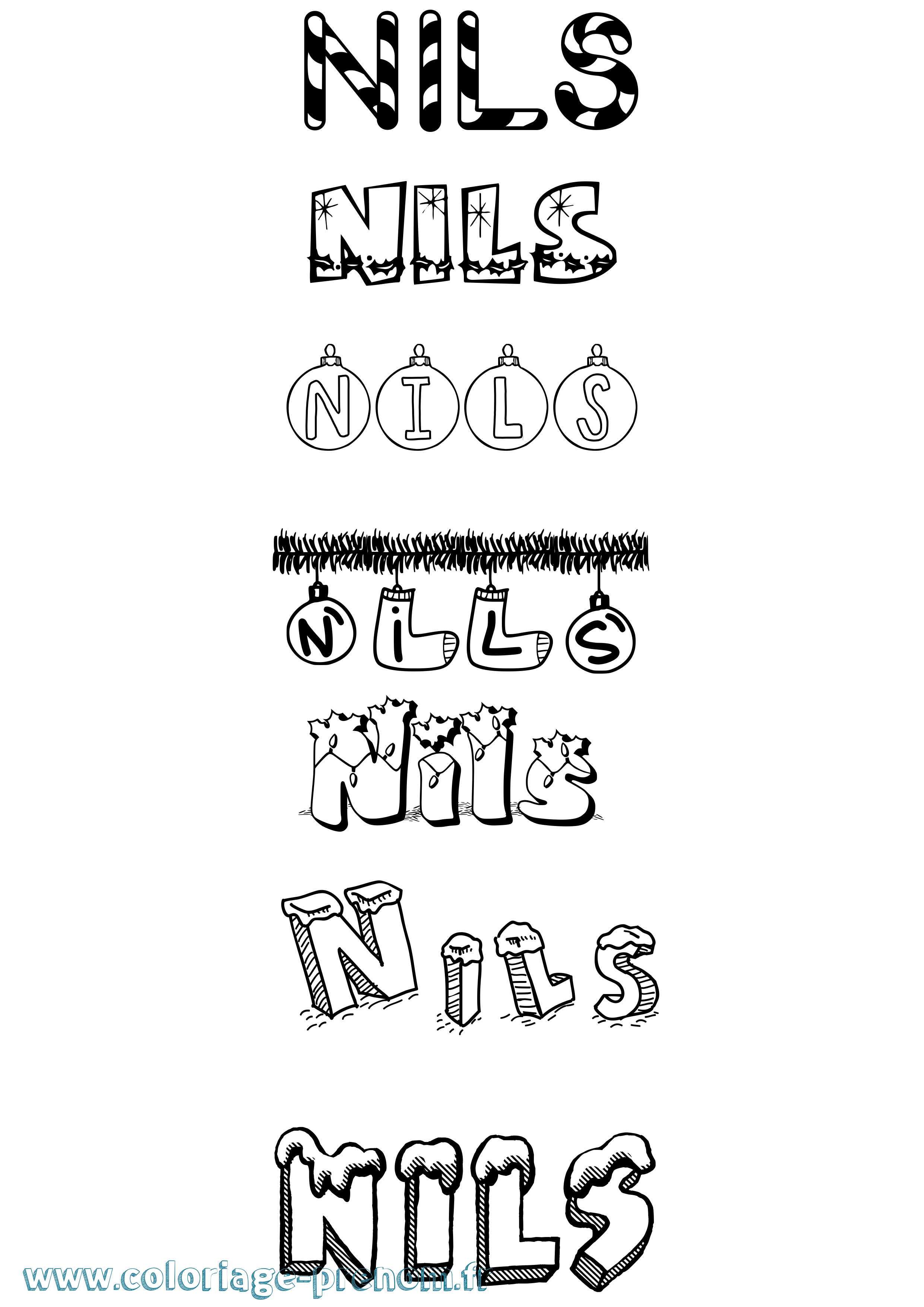 Coloriage prénom Nils Noël