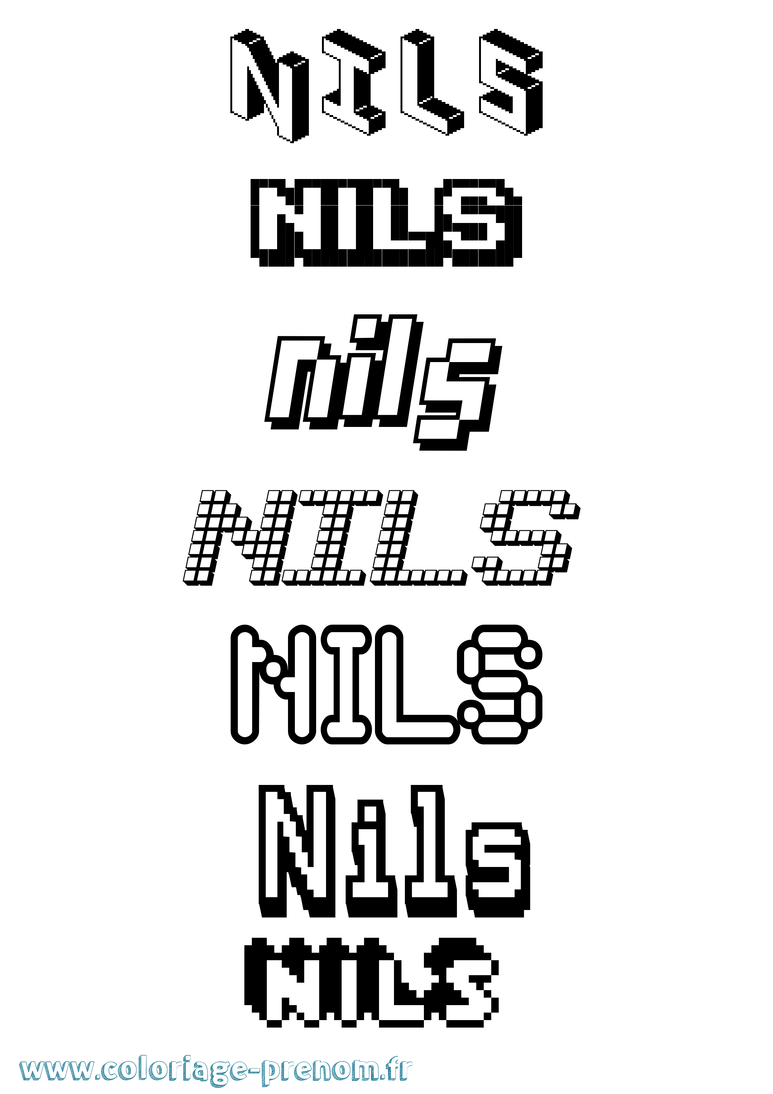 Coloriage prénom Nils Pixel