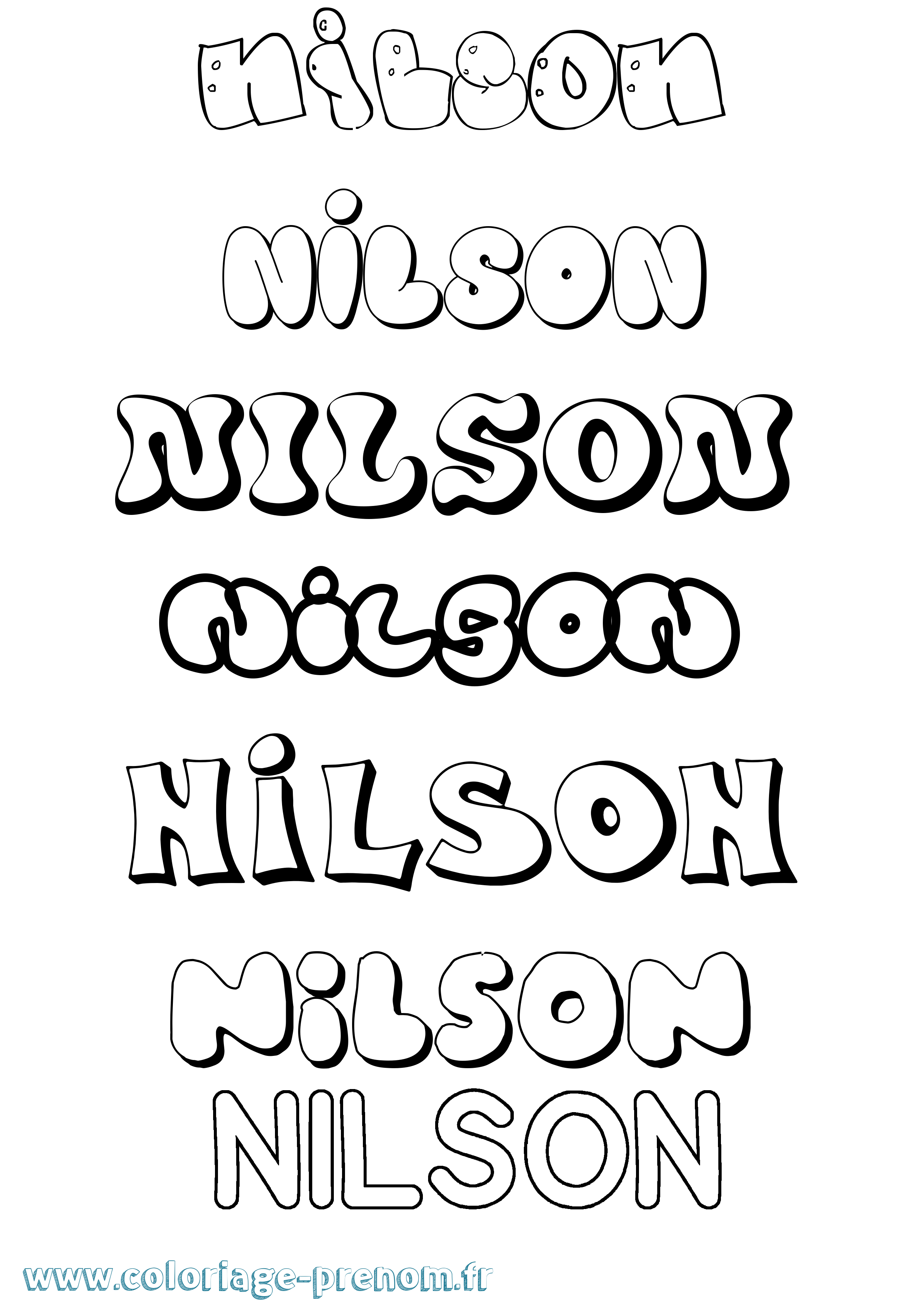 Coloriage prénom Nilson Bubble