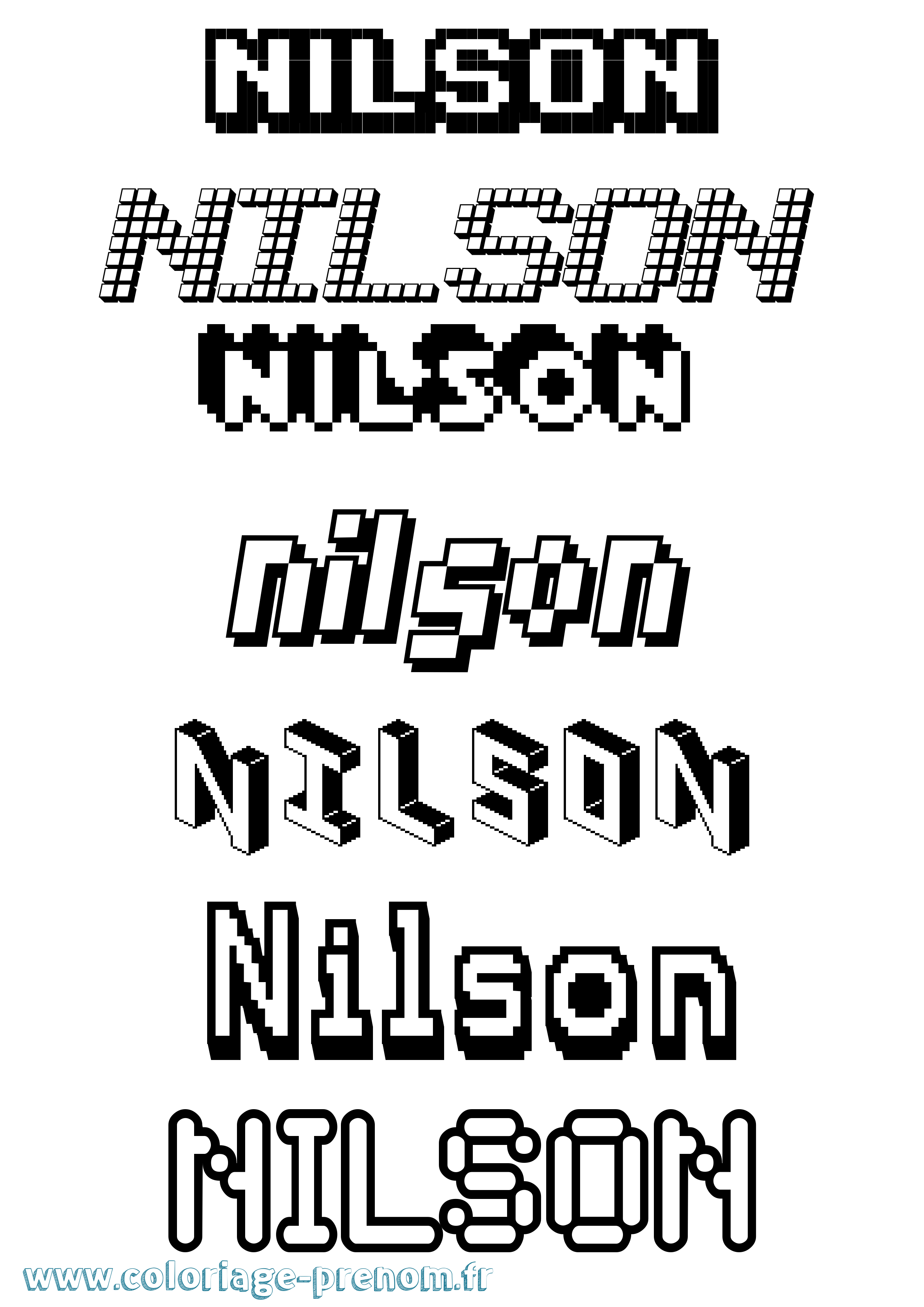 Coloriage prénom Nilson Pixel