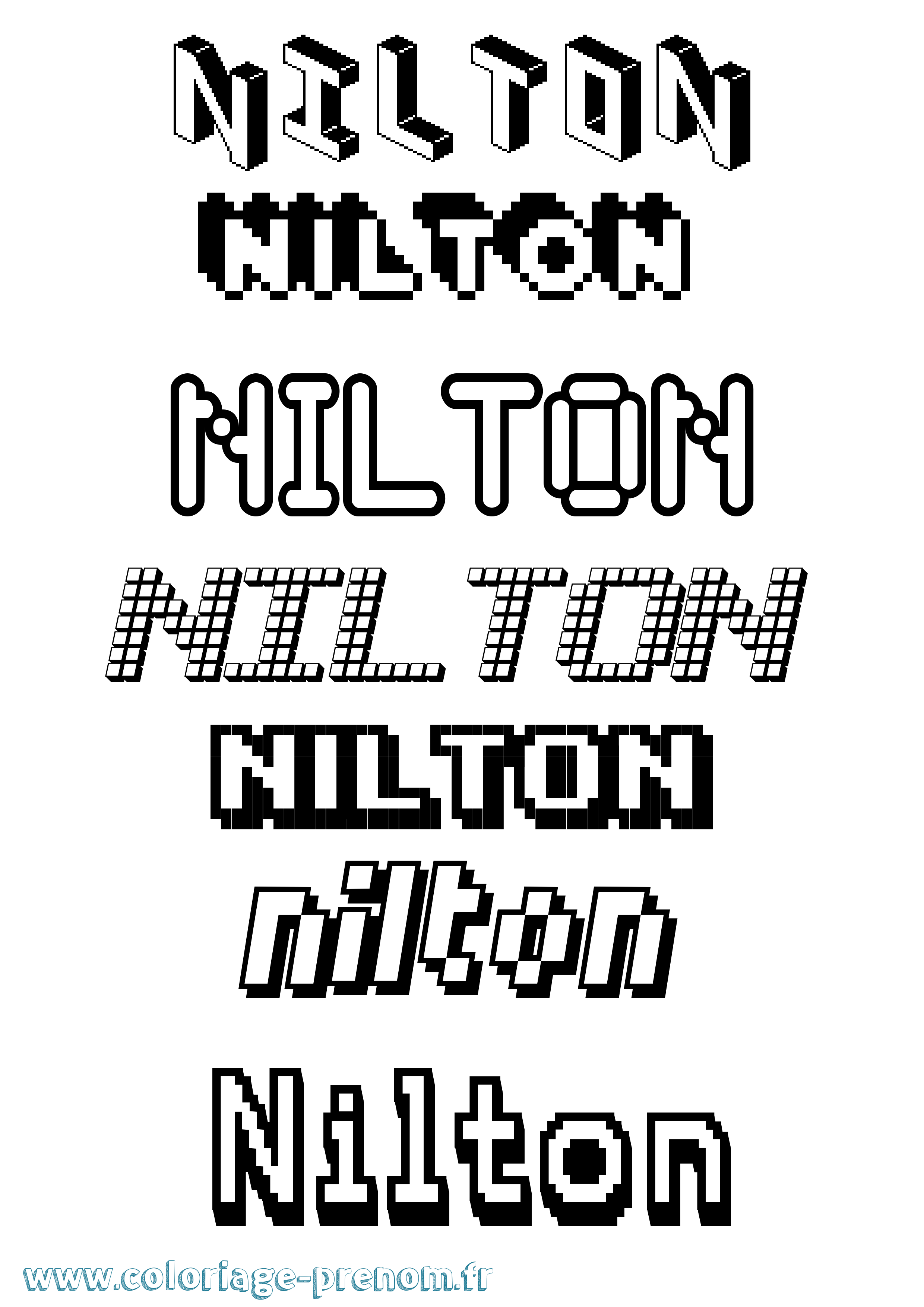 Coloriage prénom Nilton Pixel