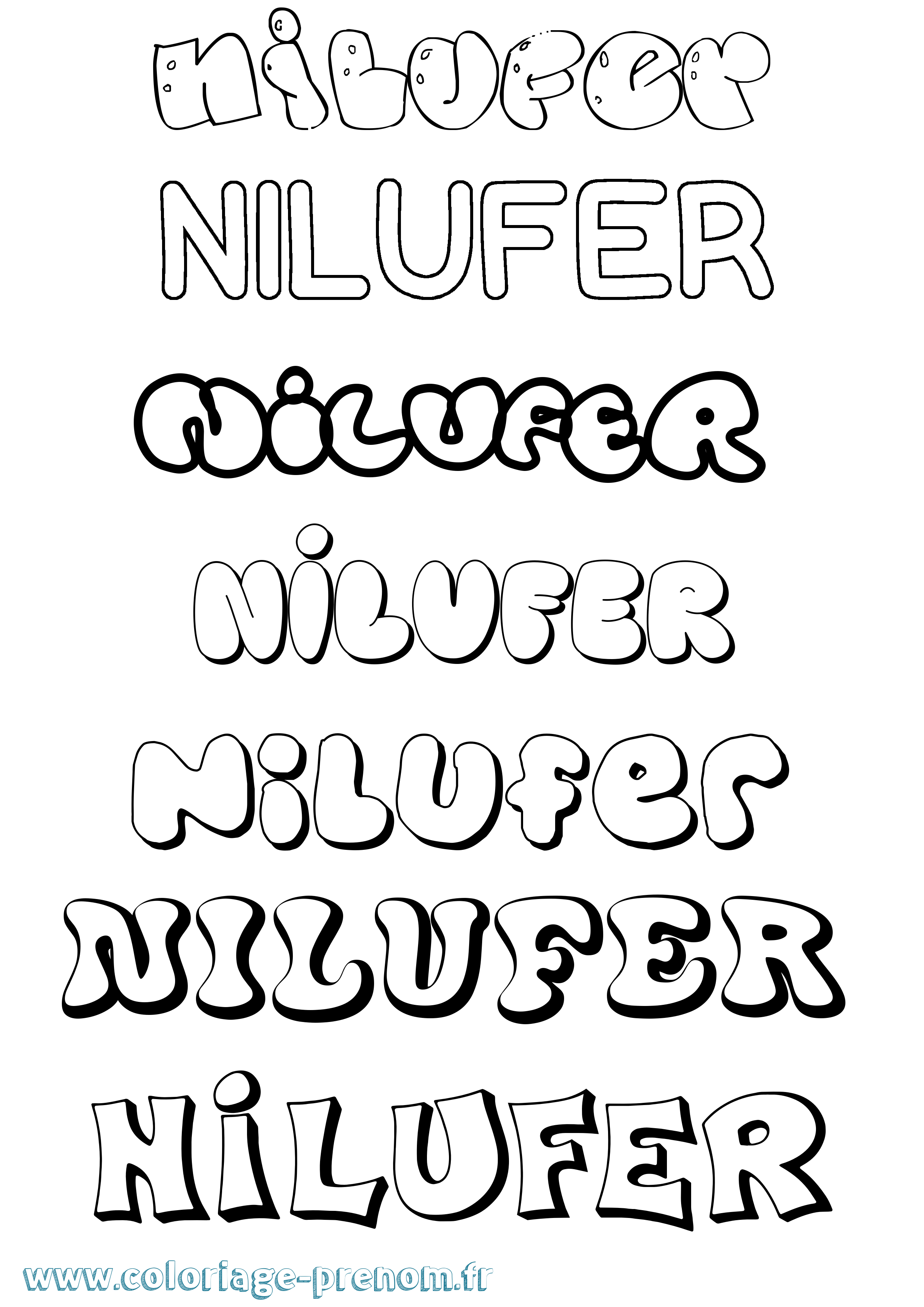 Coloriage prénom Nilufer Bubble