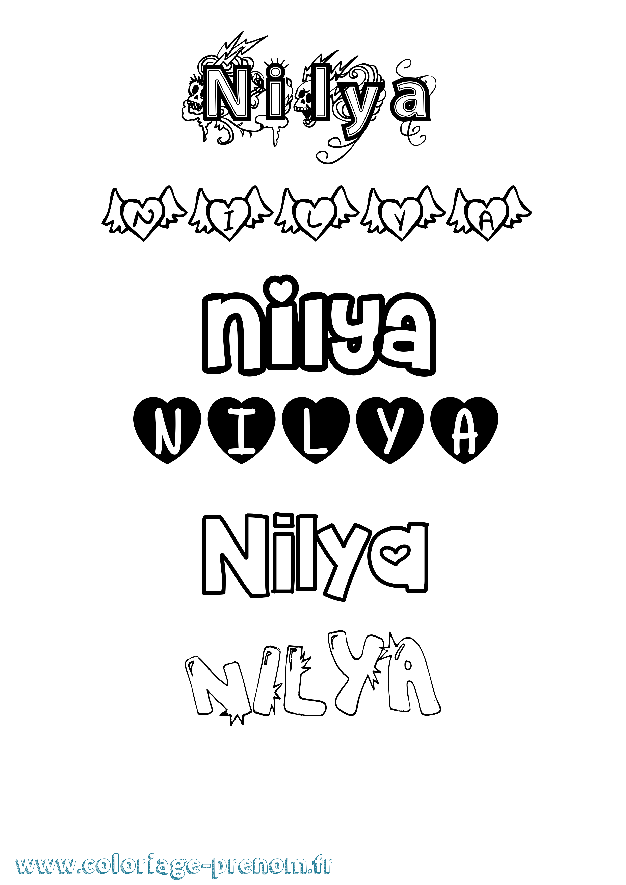 Coloriage prénom Nilya Girly