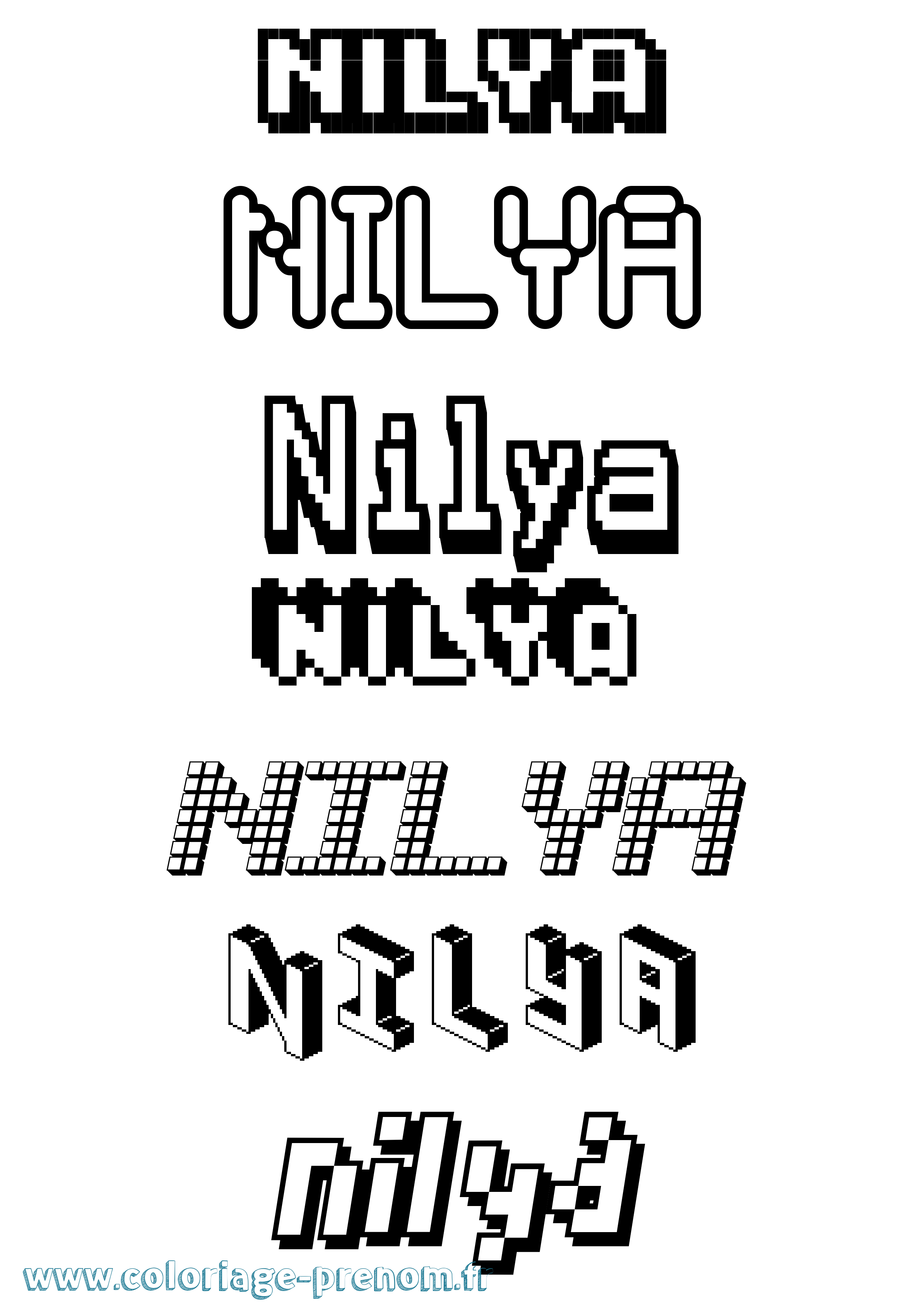 Coloriage prénom Nilya Pixel