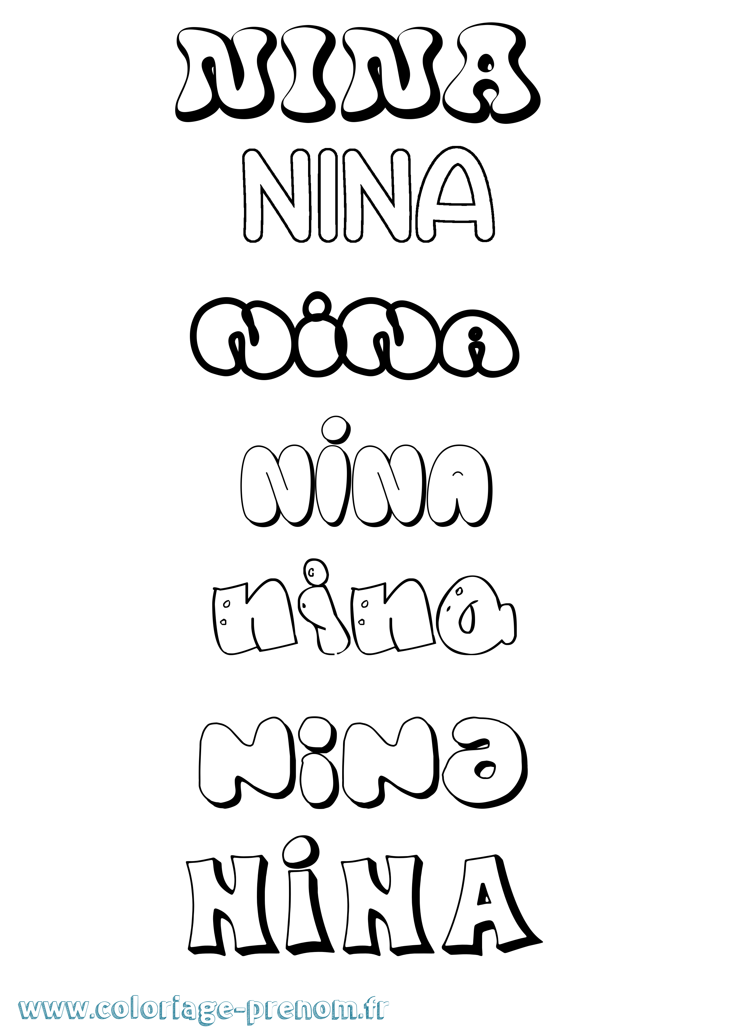 Coloriage prénom Nina Bubble