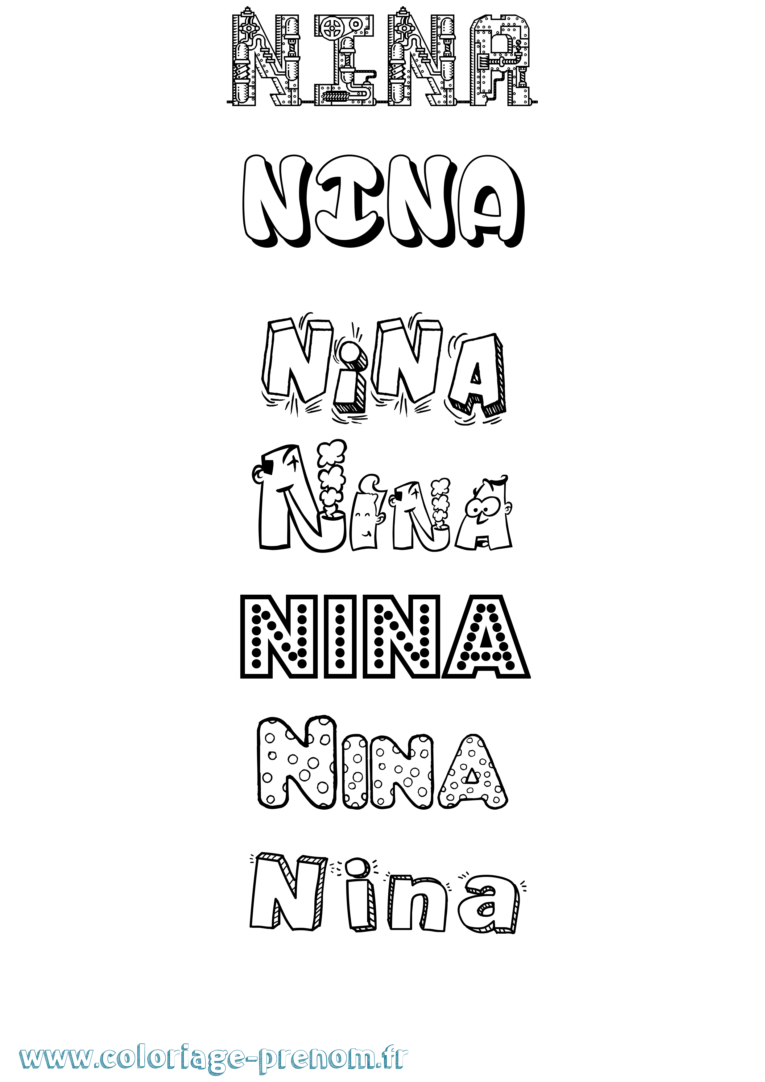 Coloriage prénom Nina Fun