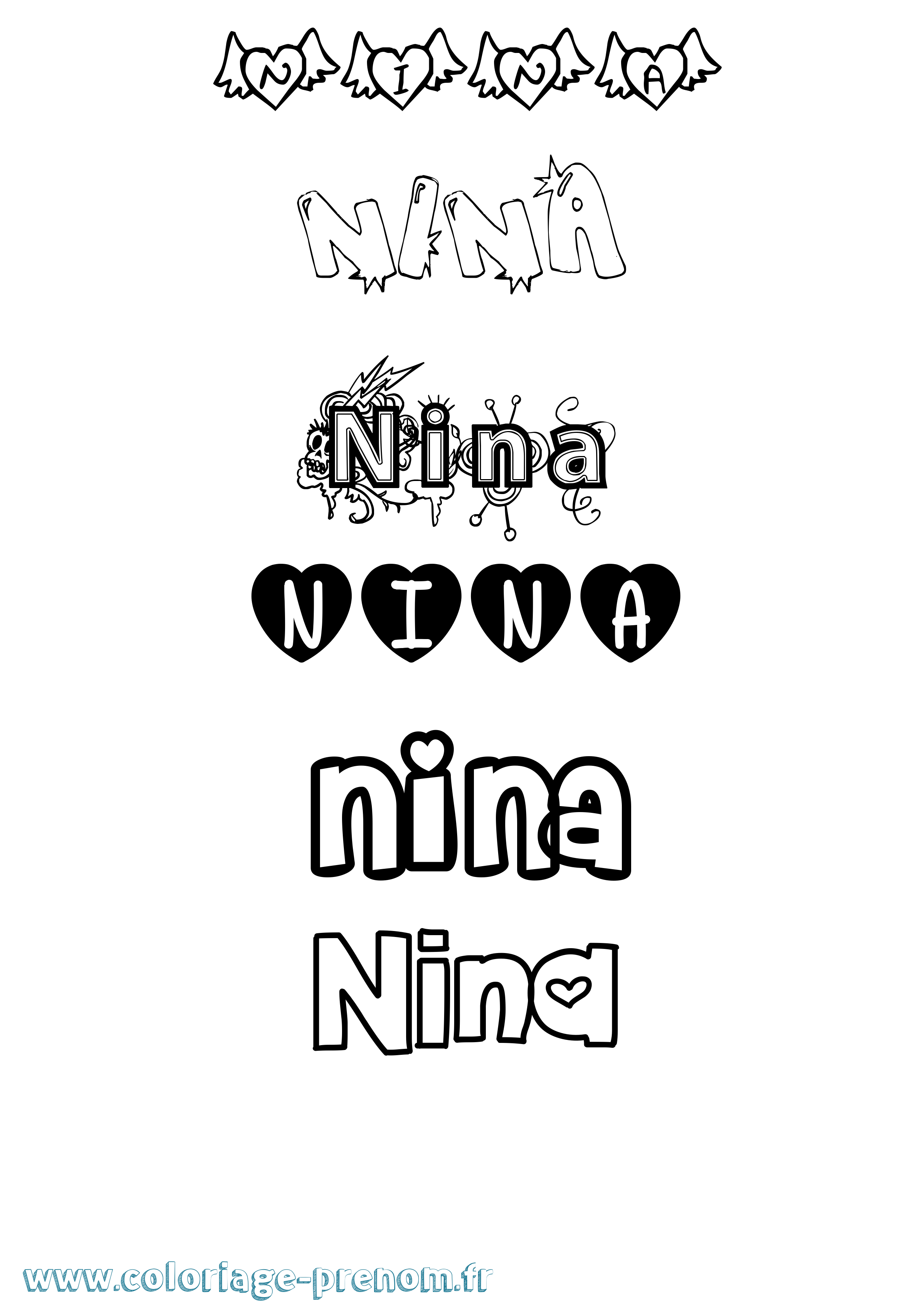 Coloriage prénom Nina Girly
