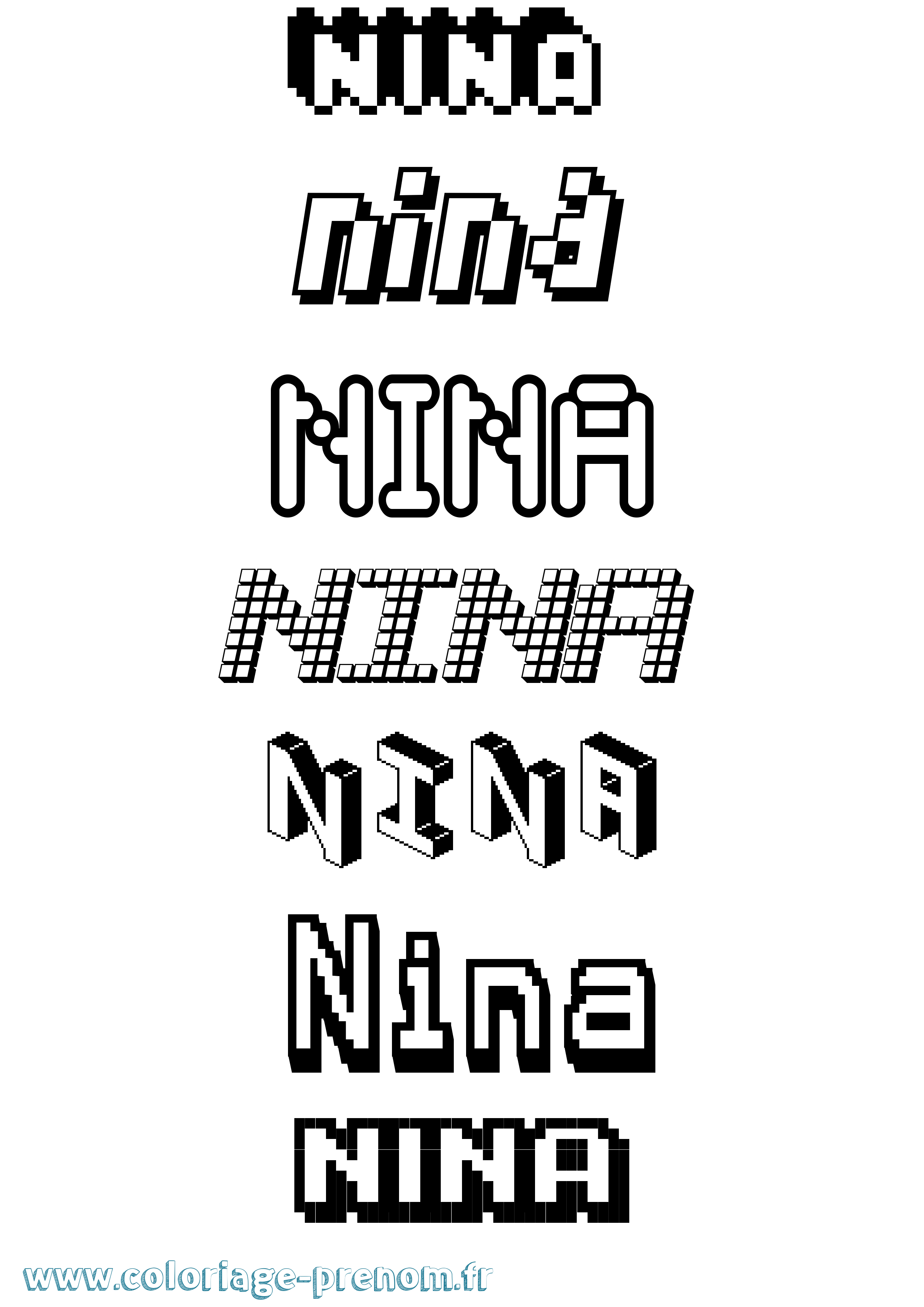 Coloriage prénom Nina Pixel