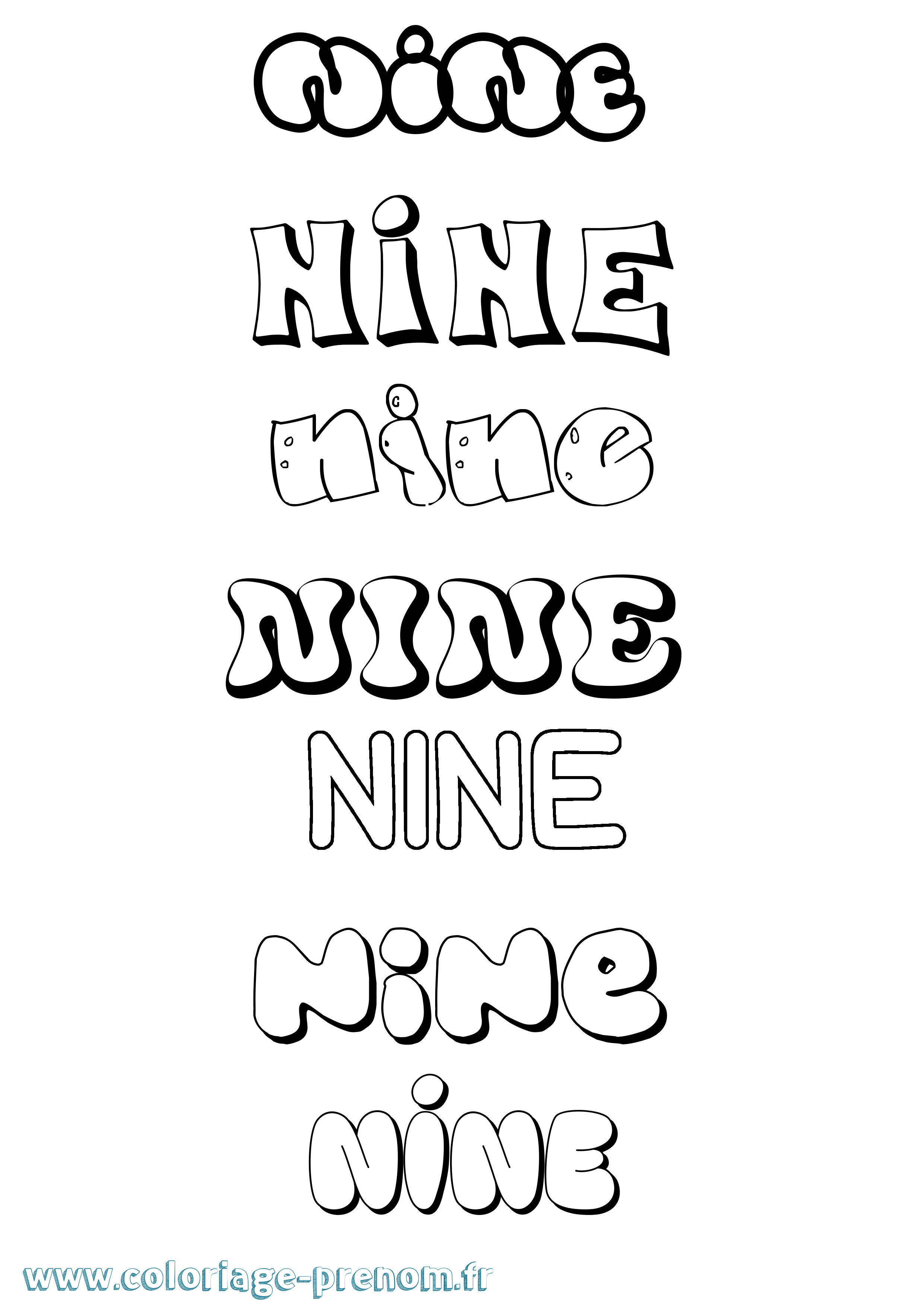 Coloriage prénom Nine Bubble
