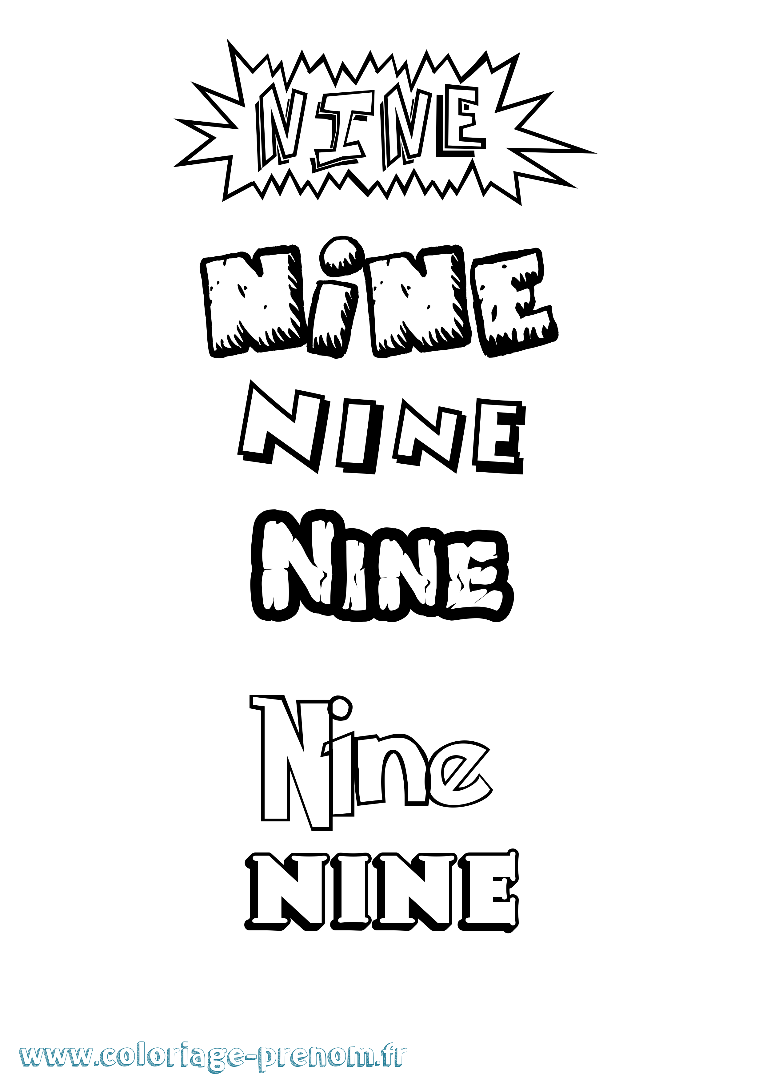Coloriage prénom Nine Dessin Animé
