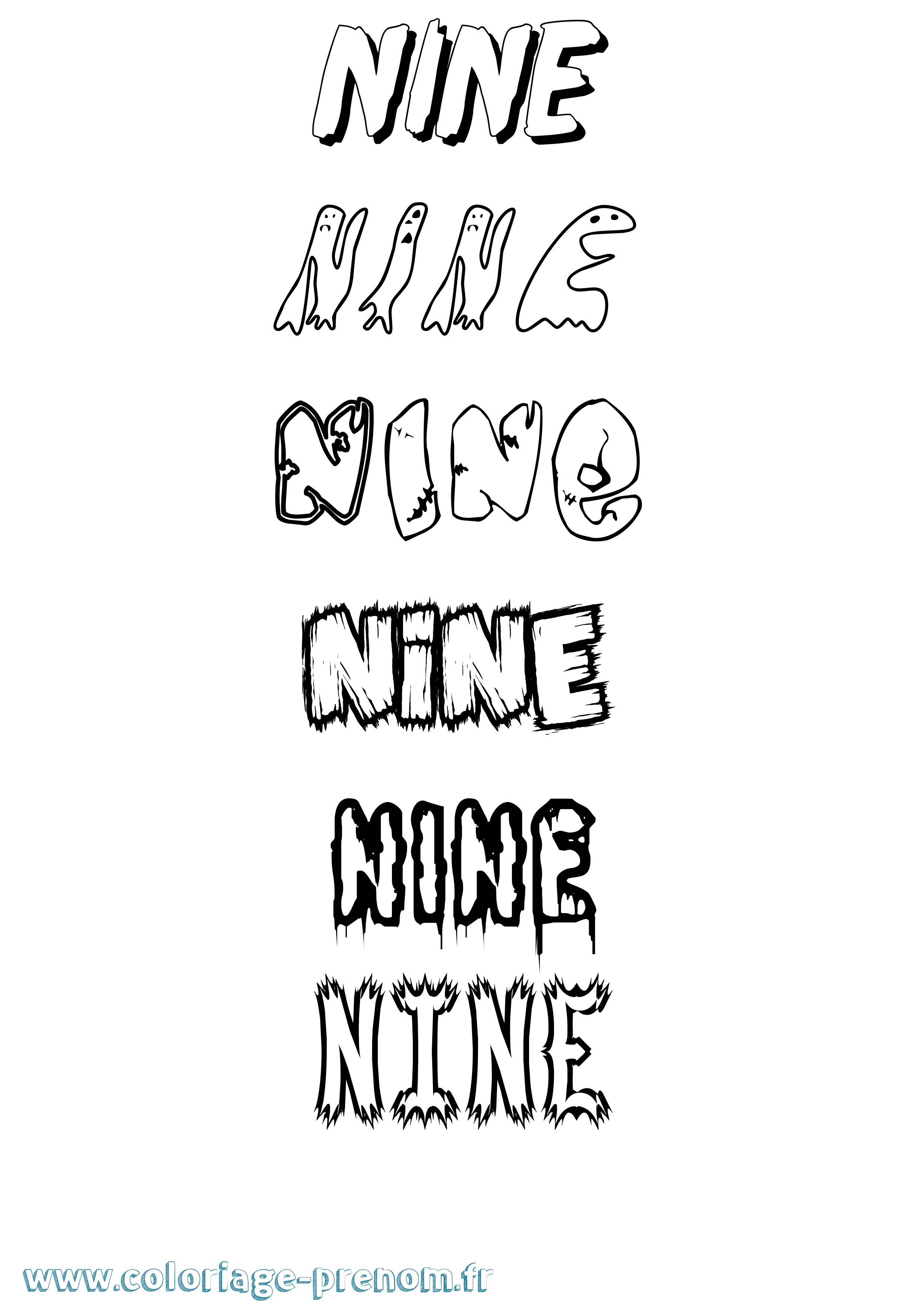 Coloriage prénom Nine