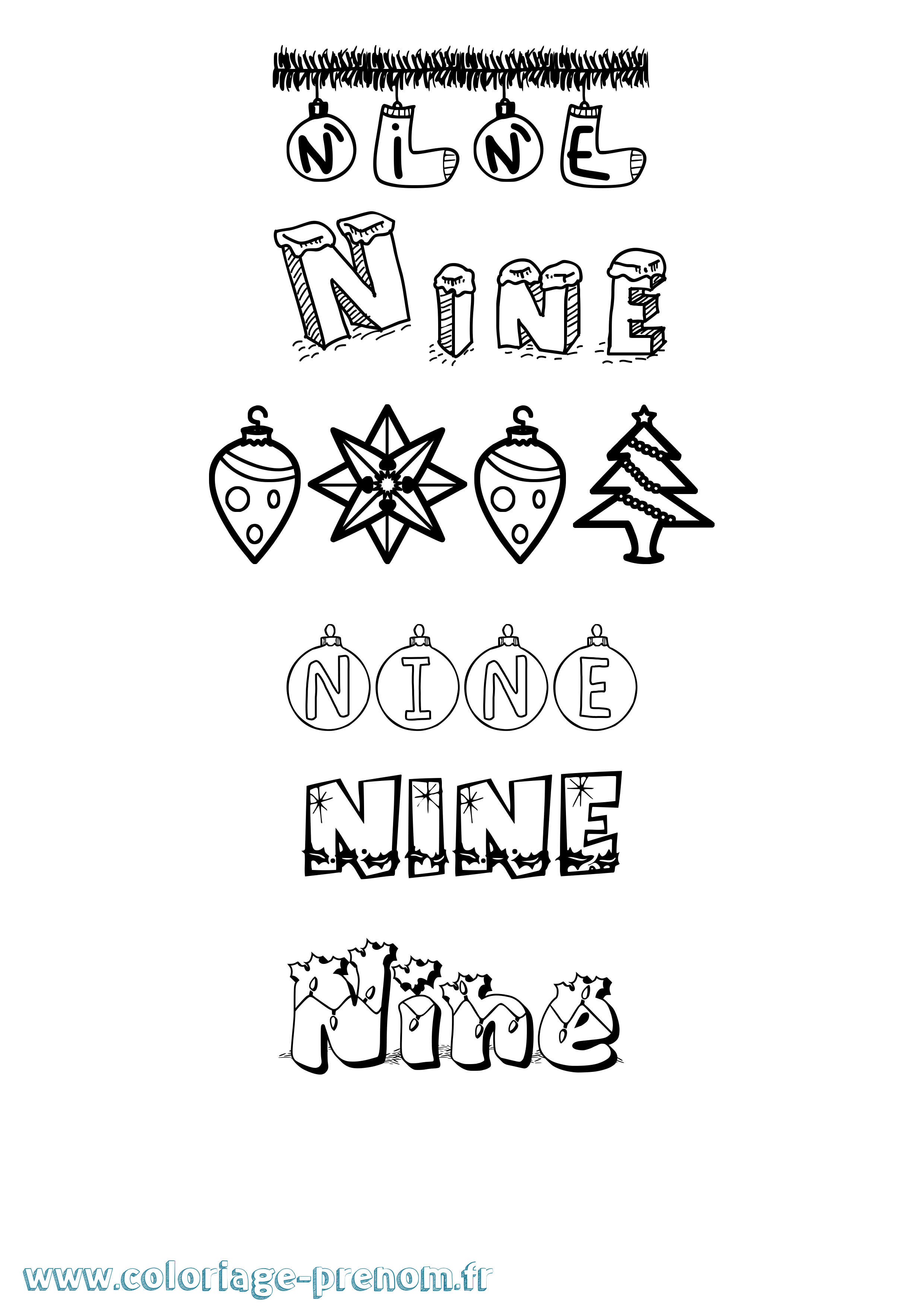 Coloriage prénom Nine Noël