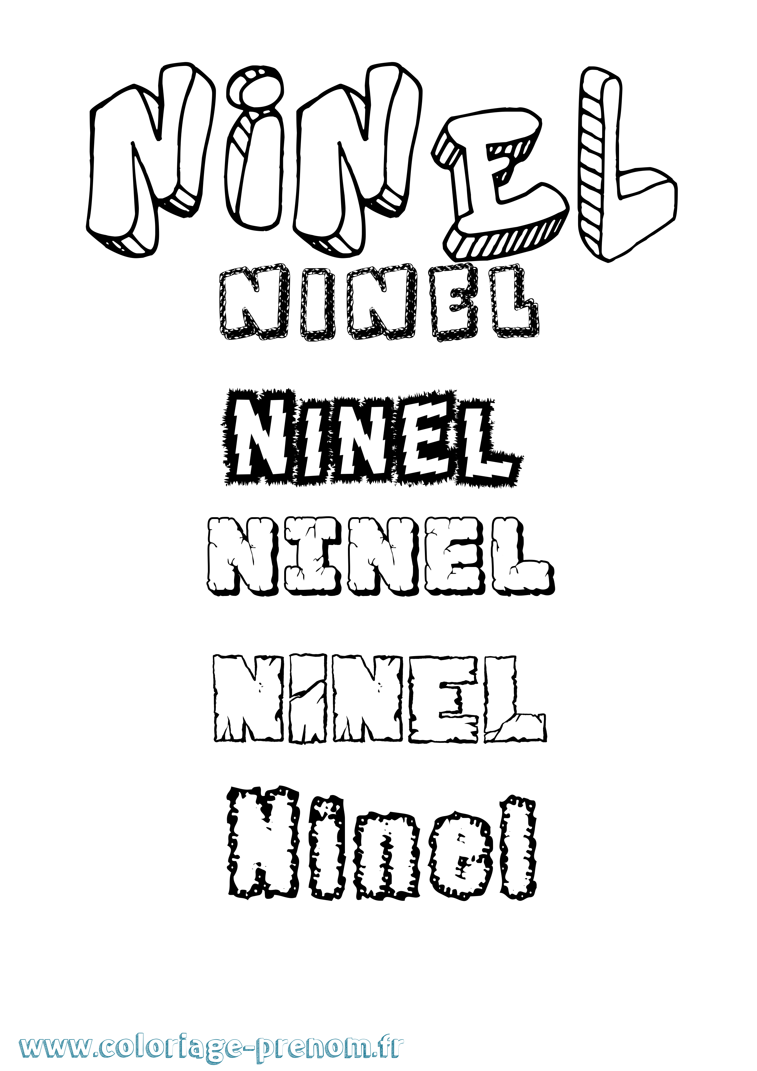 Coloriage prénom Ninel Destructuré
