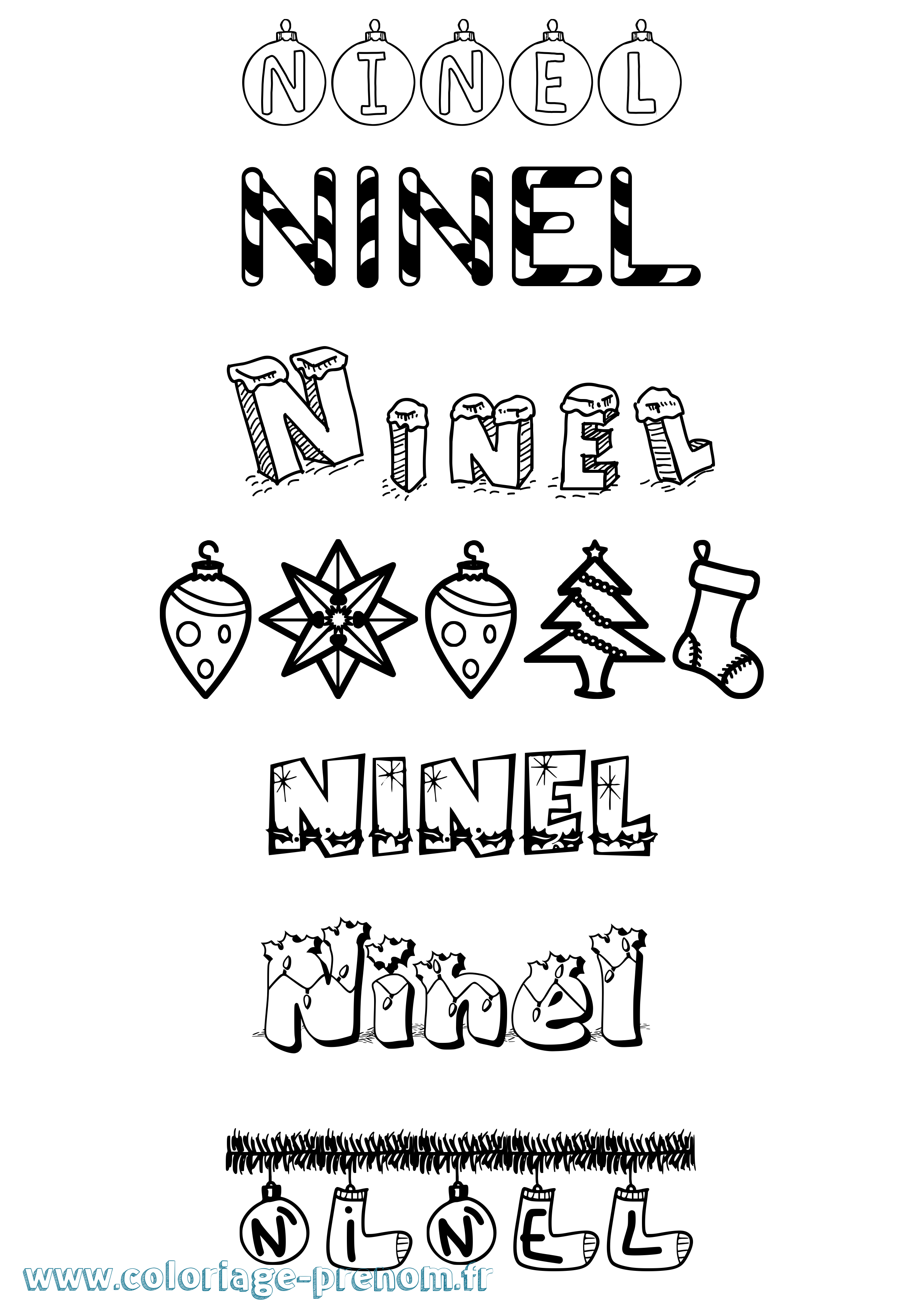 Coloriage prénom Ninel Noël