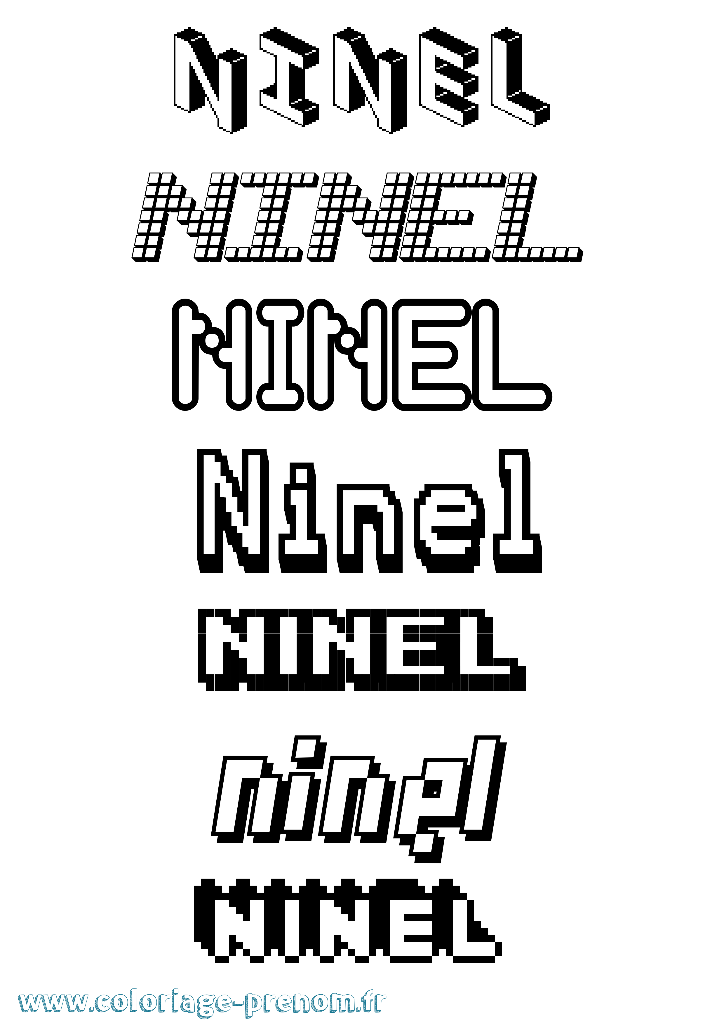 Coloriage prénom Ninel Pixel