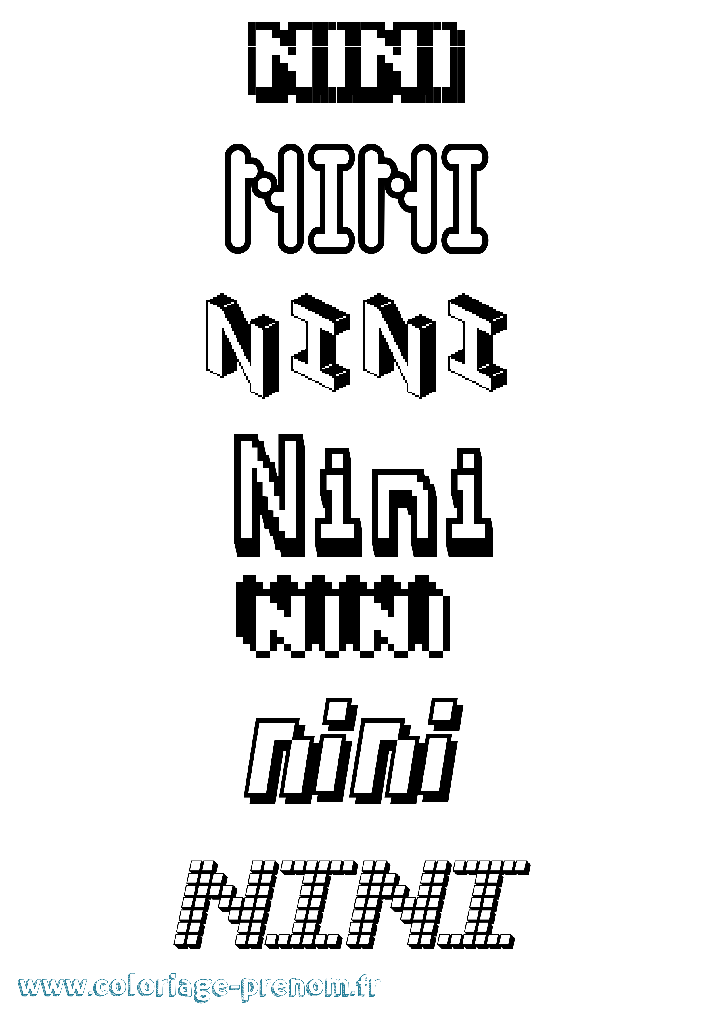 Coloriage prénom Nini Pixel