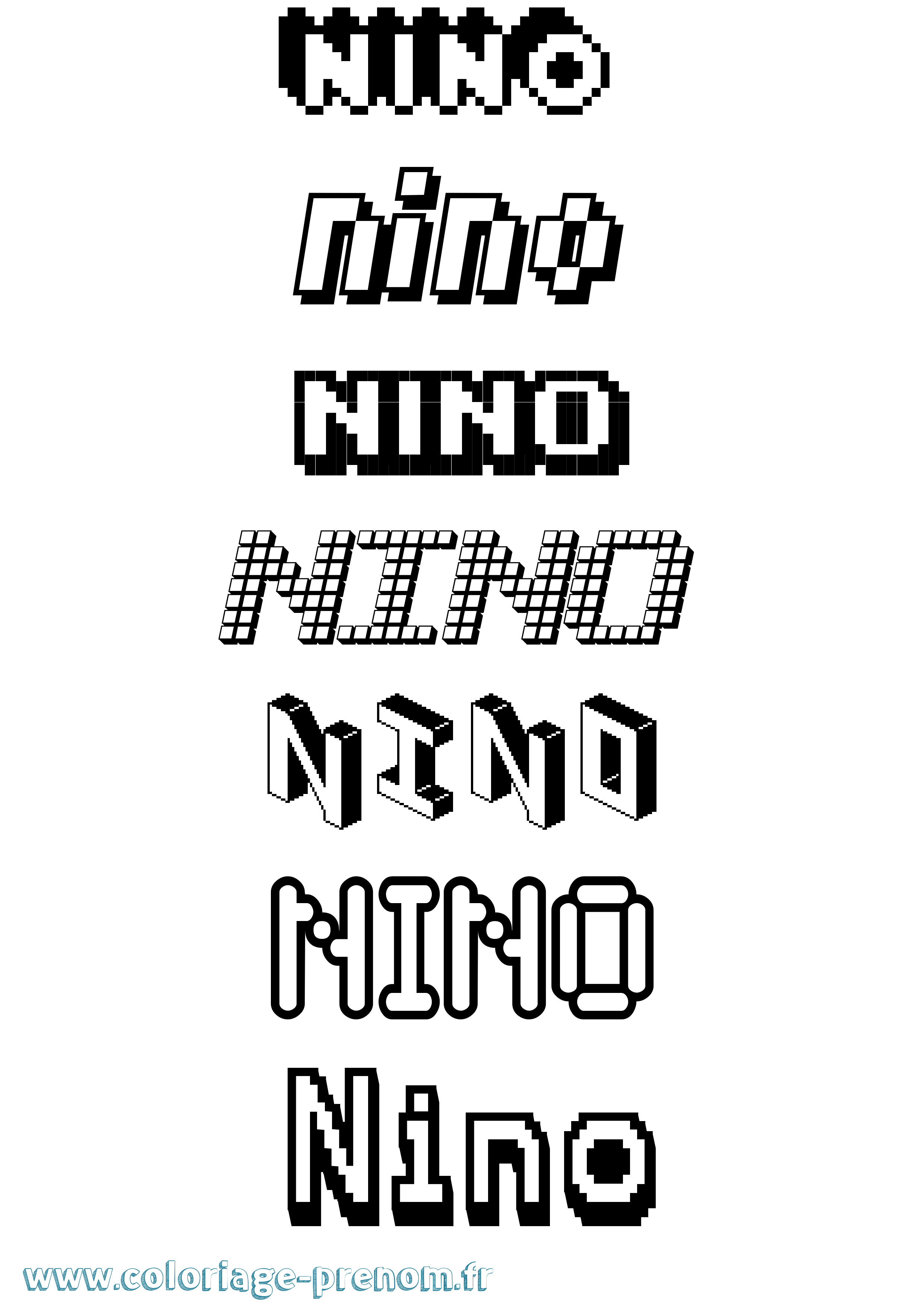 Coloriage prénom Nino Pixel