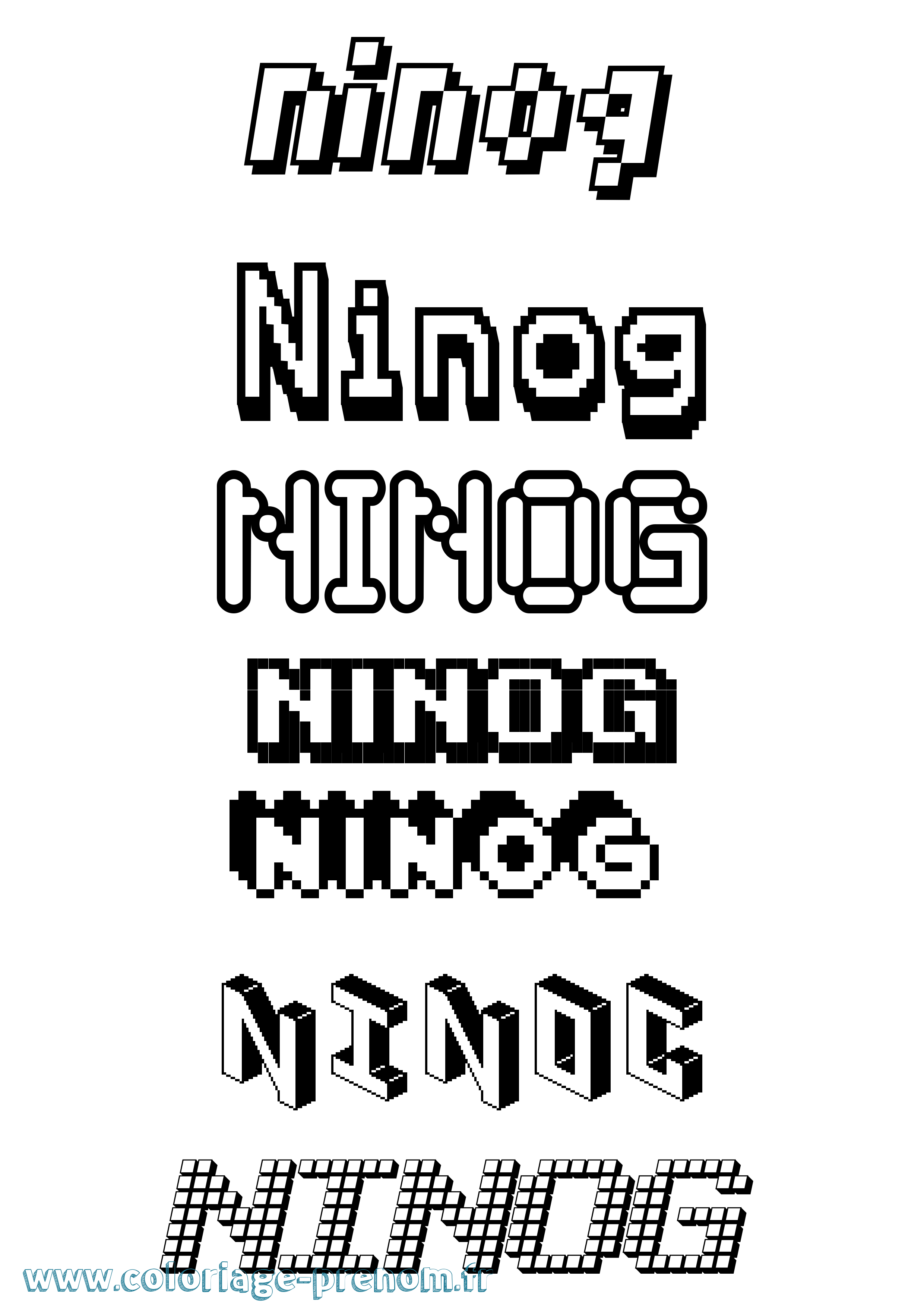 Coloriage prénom Ninog Pixel