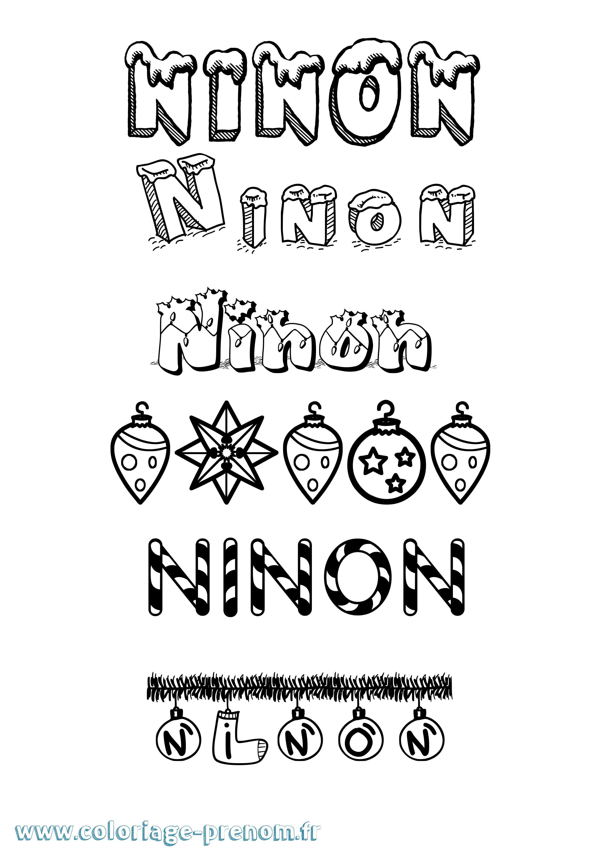 Coloriage prénom Ninon Noël