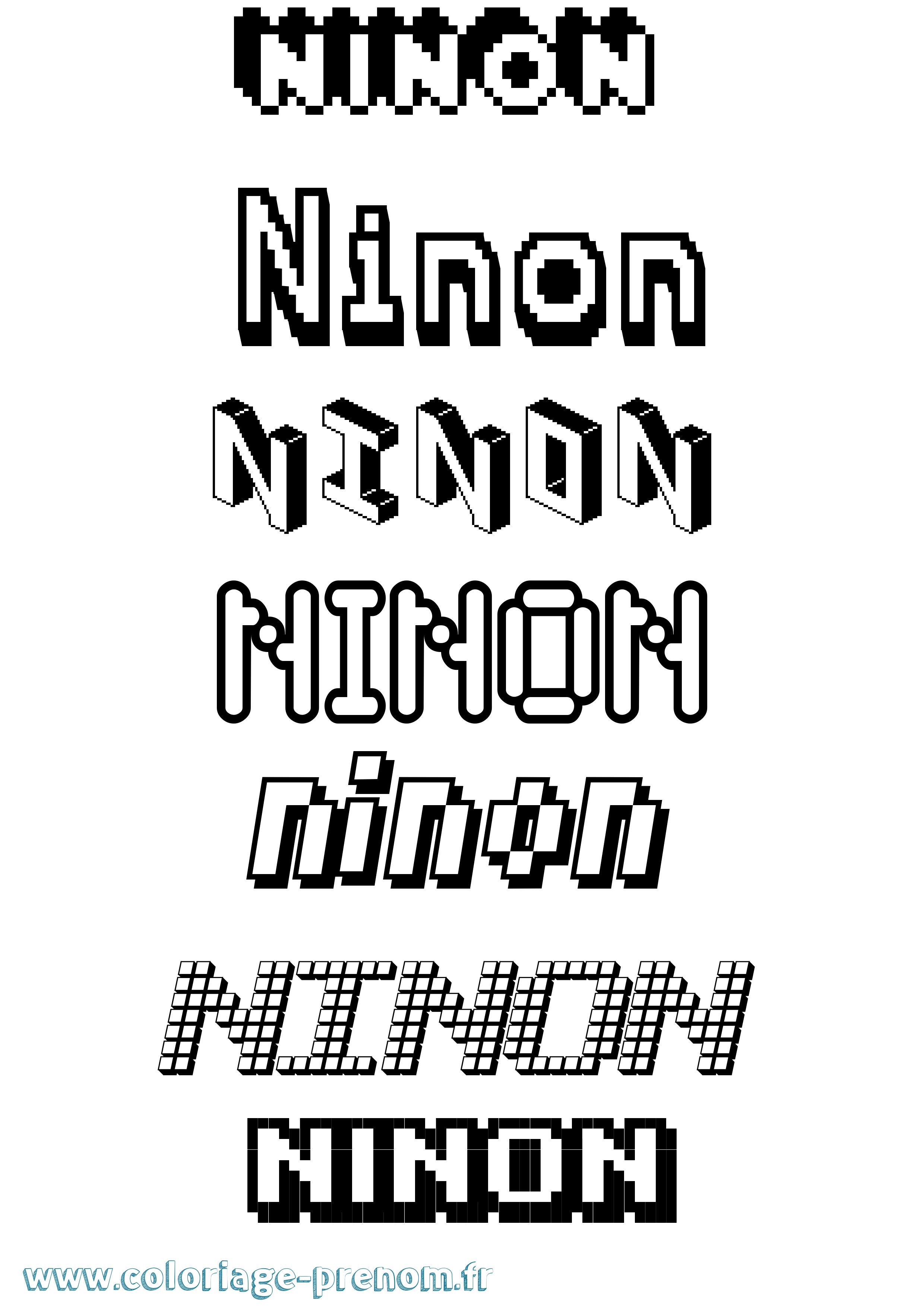 Coloriage prénom Ninon Pixel
