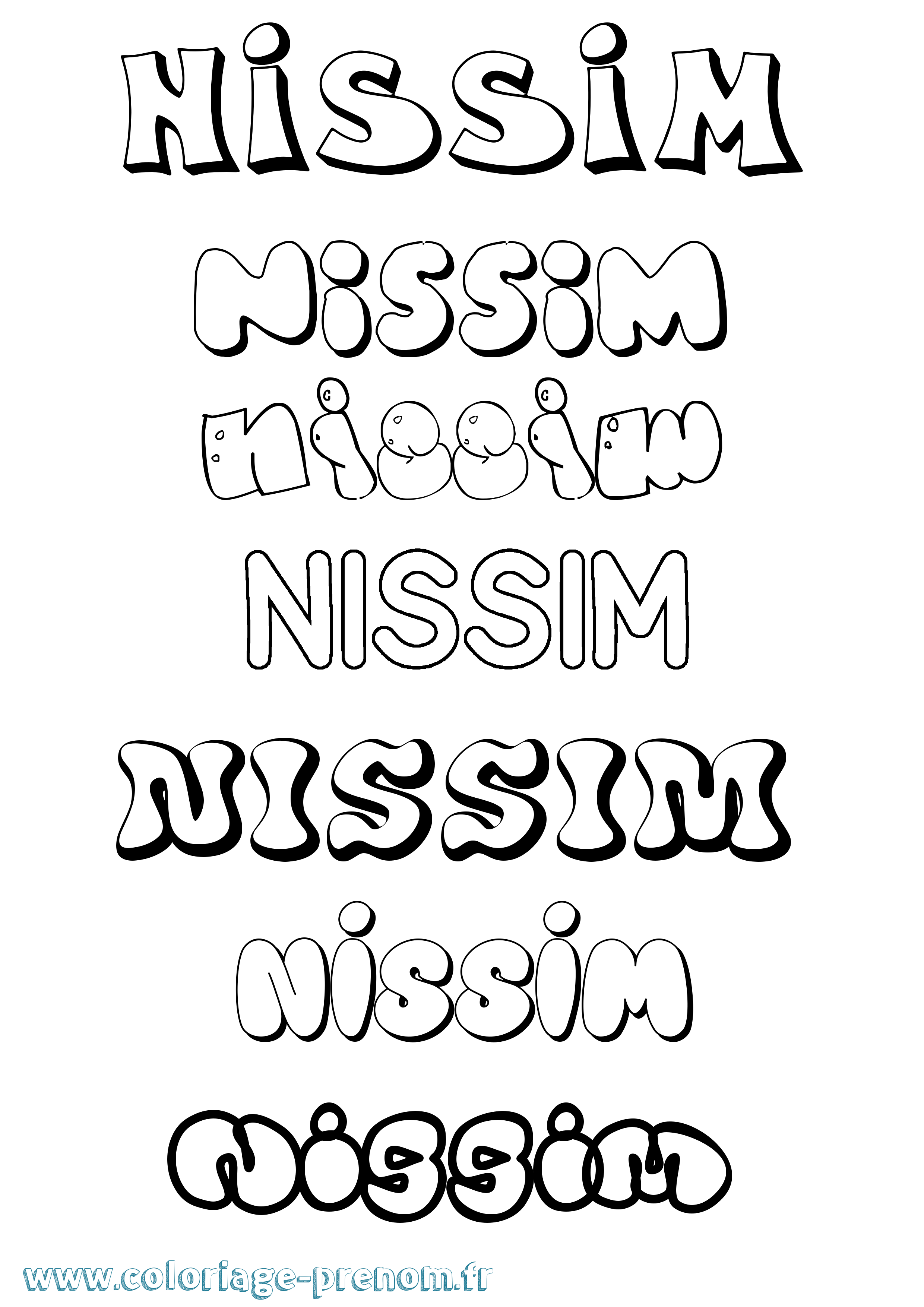 Coloriage prénom Nissim Bubble