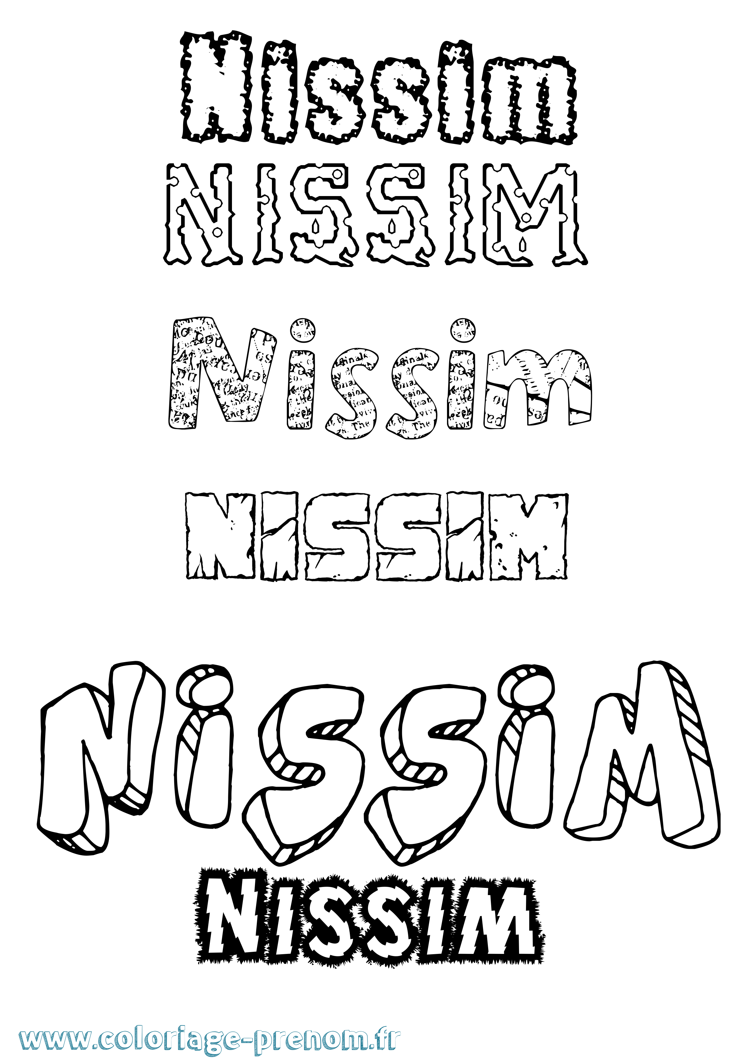 Coloriage prénom Nissim Destructuré