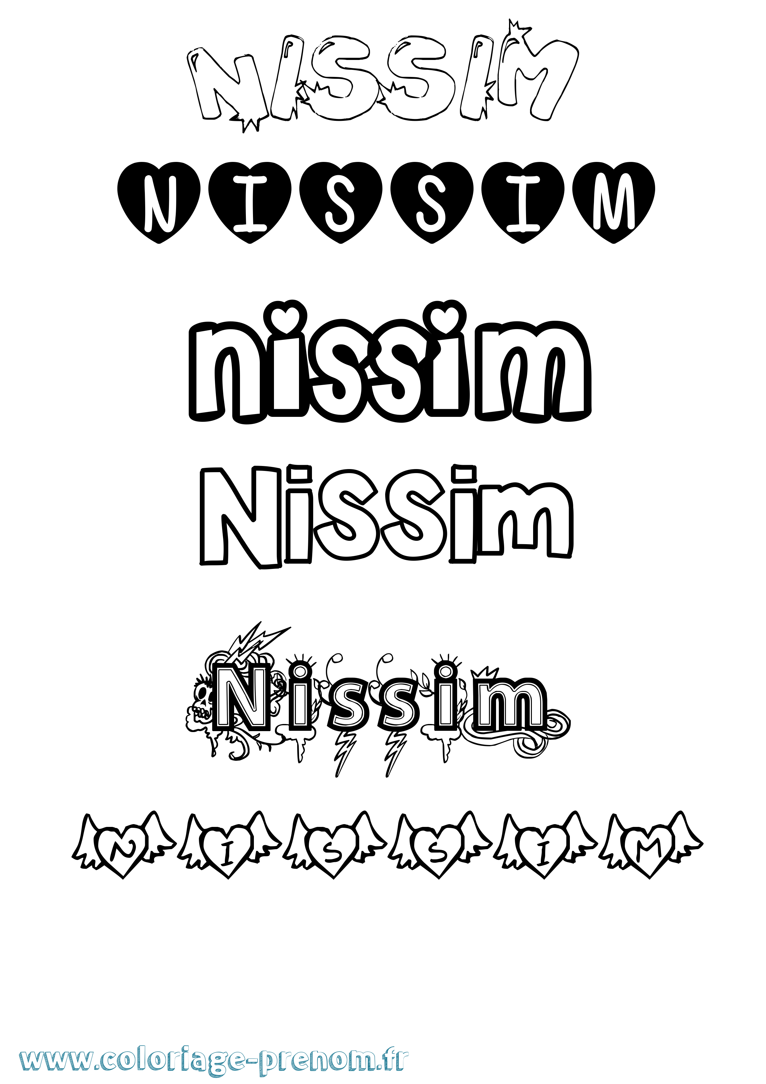 Coloriage prénom Nissim Girly
