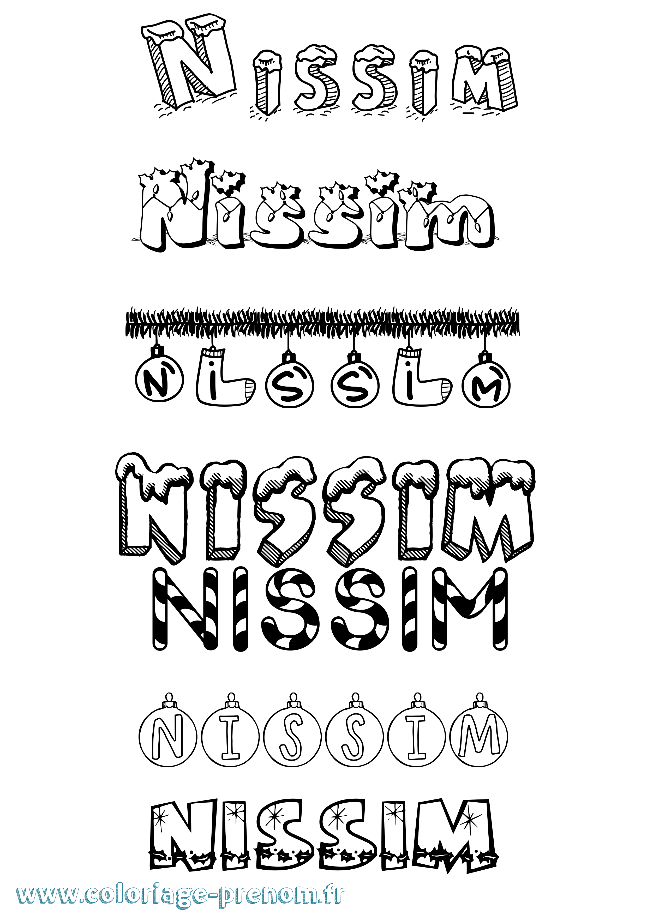 Coloriage prénom Nissim Noël