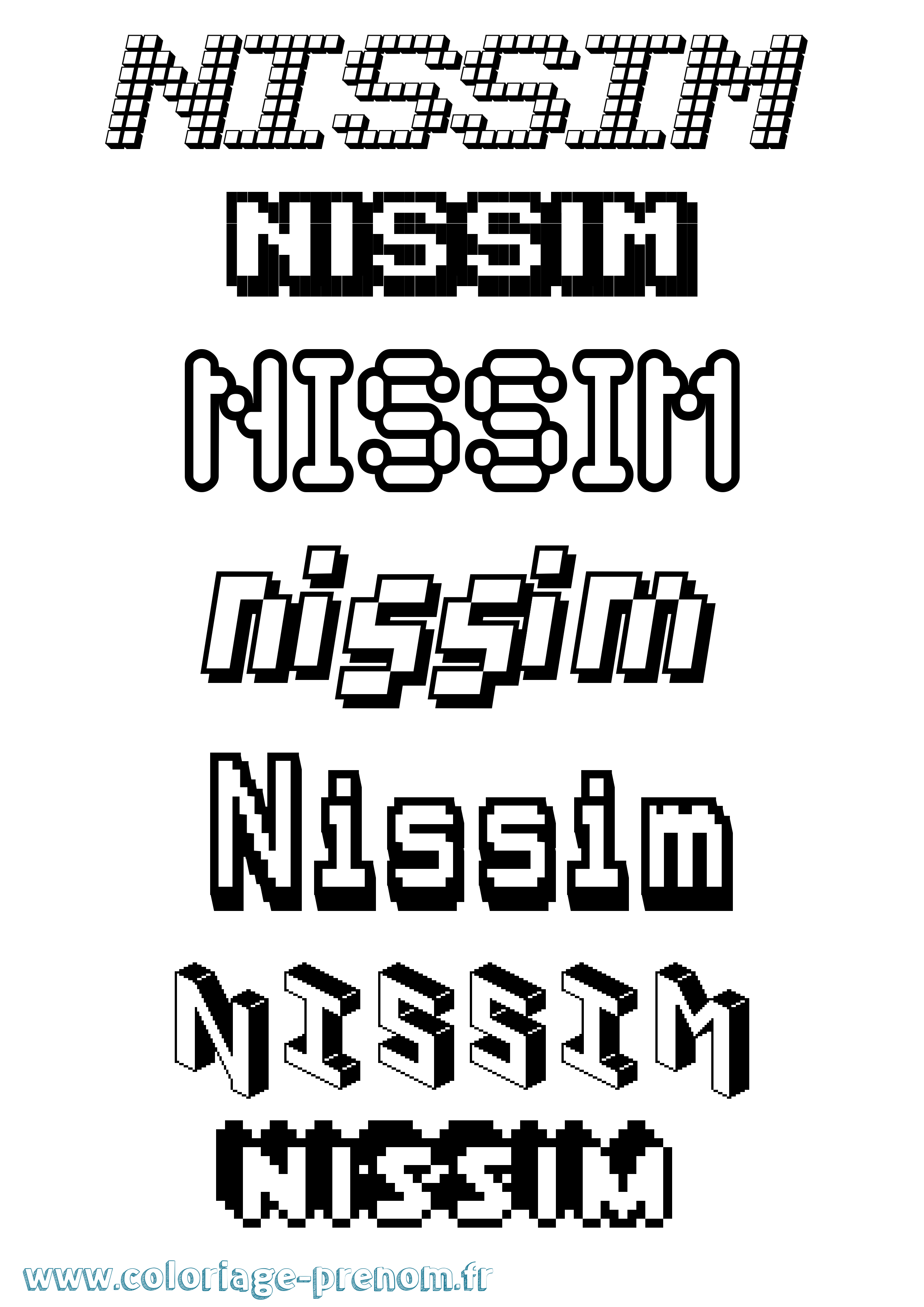 Coloriage prénom Nissim Pixel