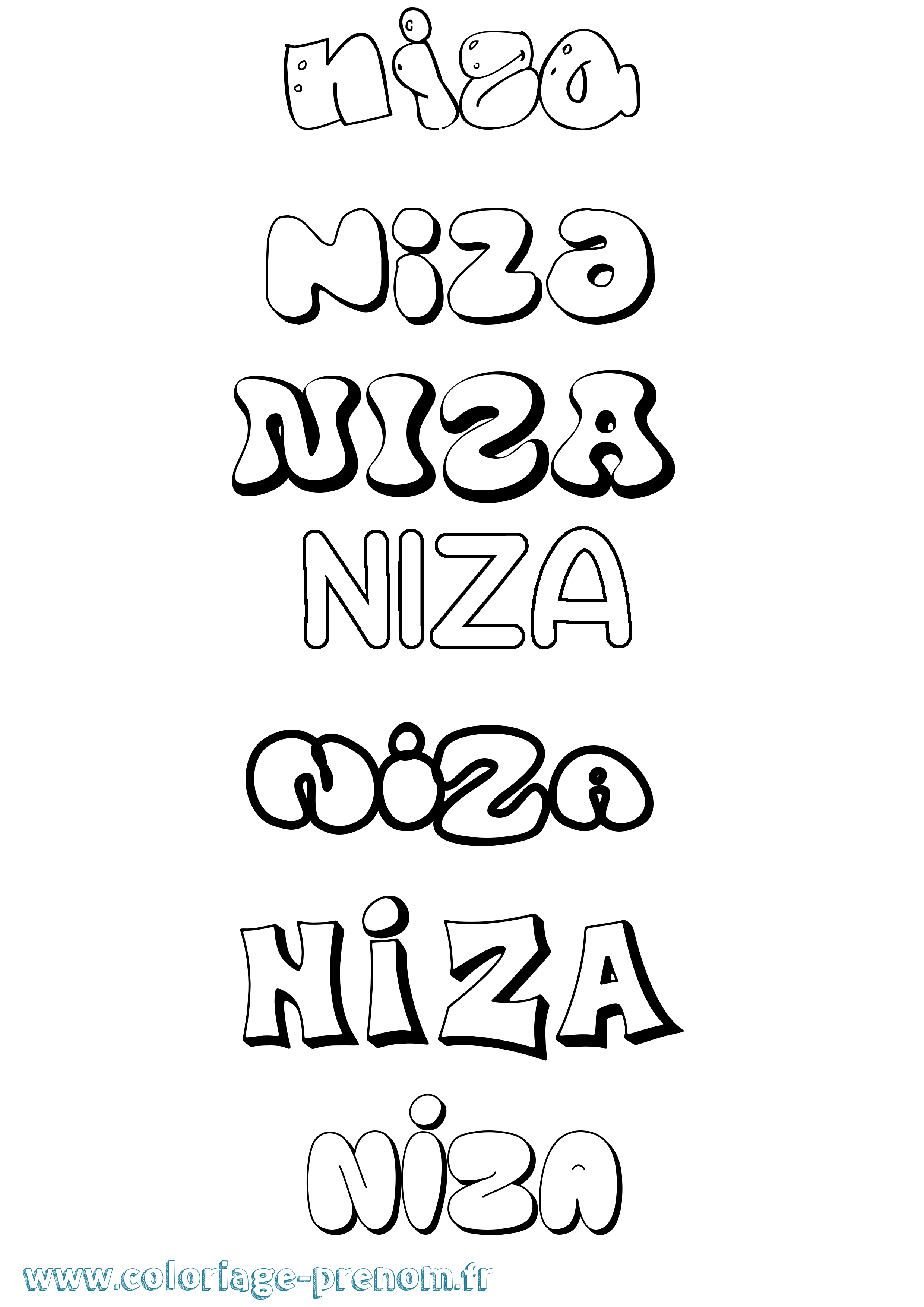 Coloriage Niza Bubble Coloriage prénom Niza Bubble