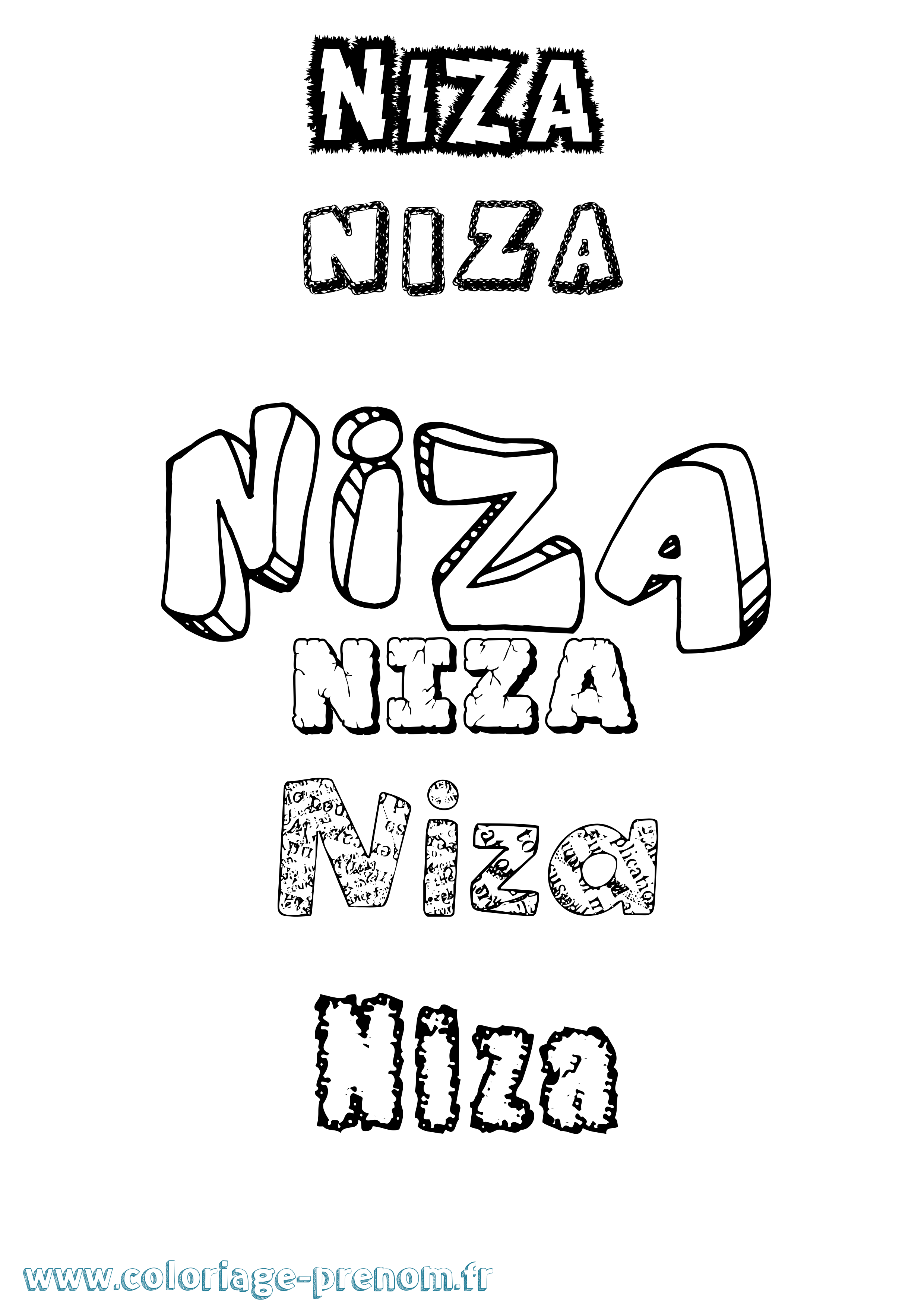 Coloriage Niza Destructuré Coloriage prénom Niza Destructuré