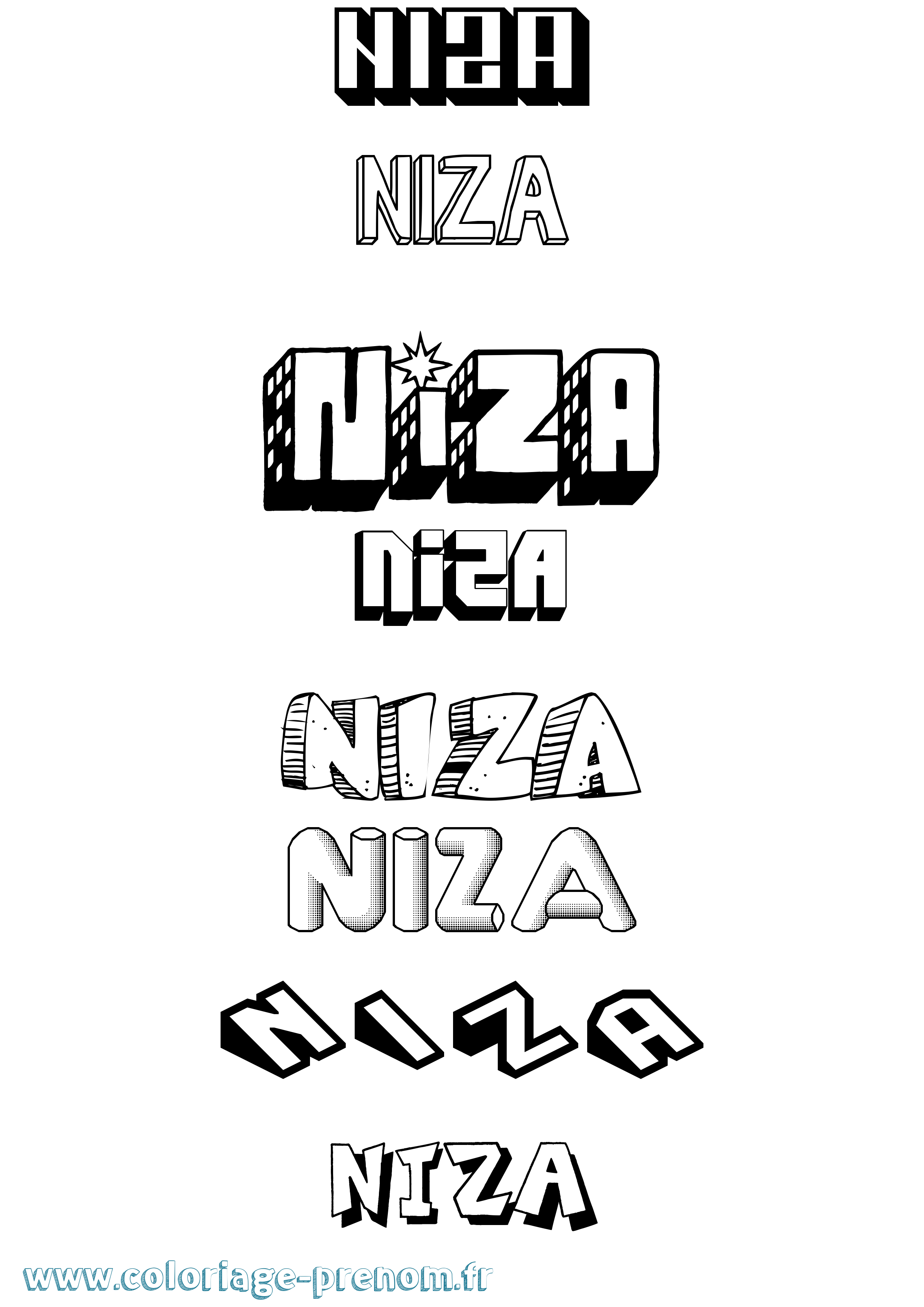 Coloriage Niza Effet 3D Coloriage prénom Niza Effet 3D