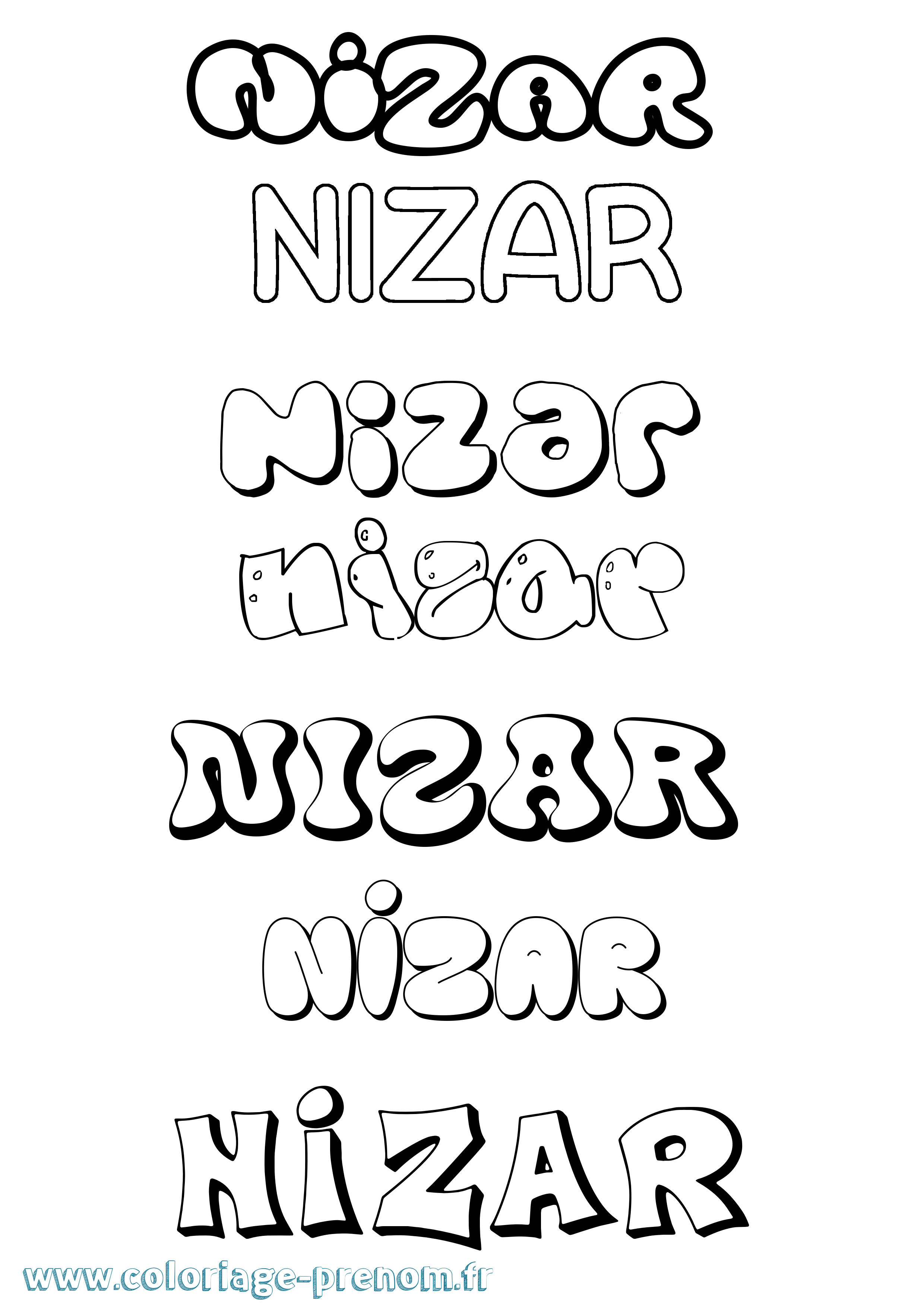 Coloriage Nizar Bubble Coloriage prénom Nizar Bubble