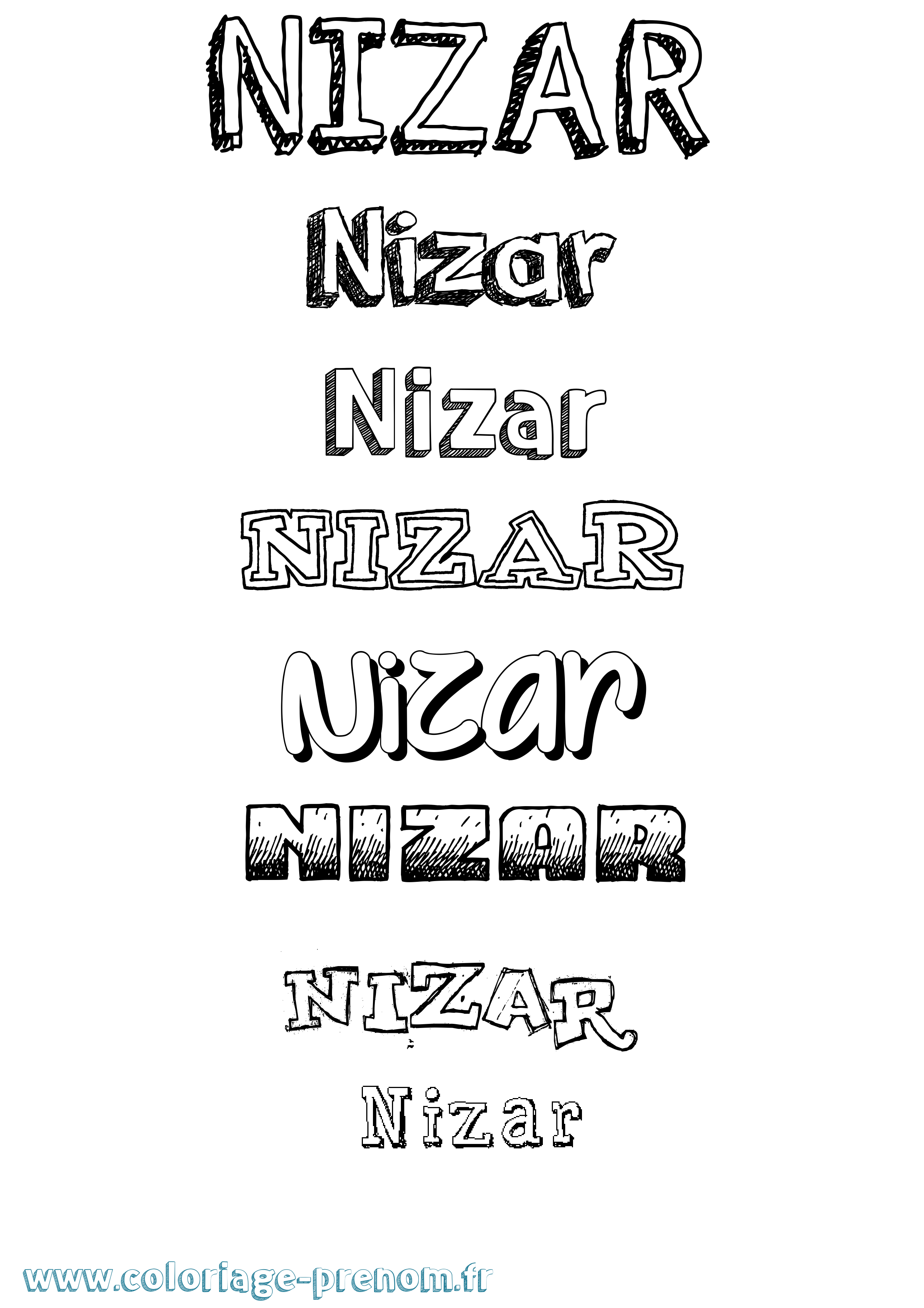 Coloriage prénom Nizar Dessiné